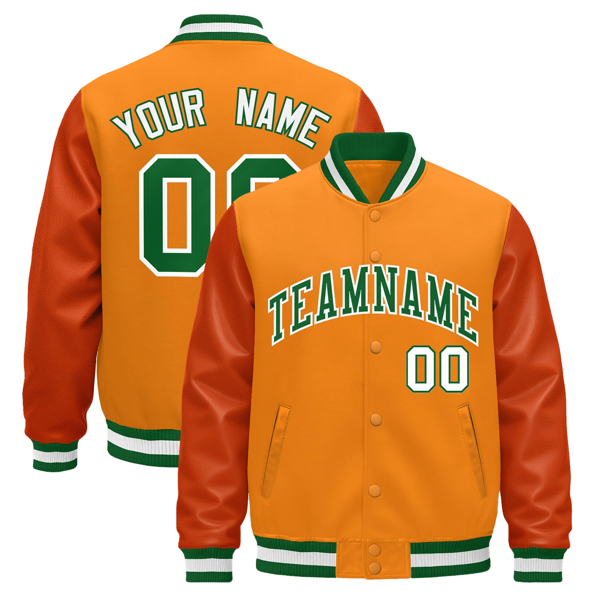Custom Orange Kelly Green White Classic Style Leather Sleeves Wrinkle-Resistant Jacket| KXKSHOP