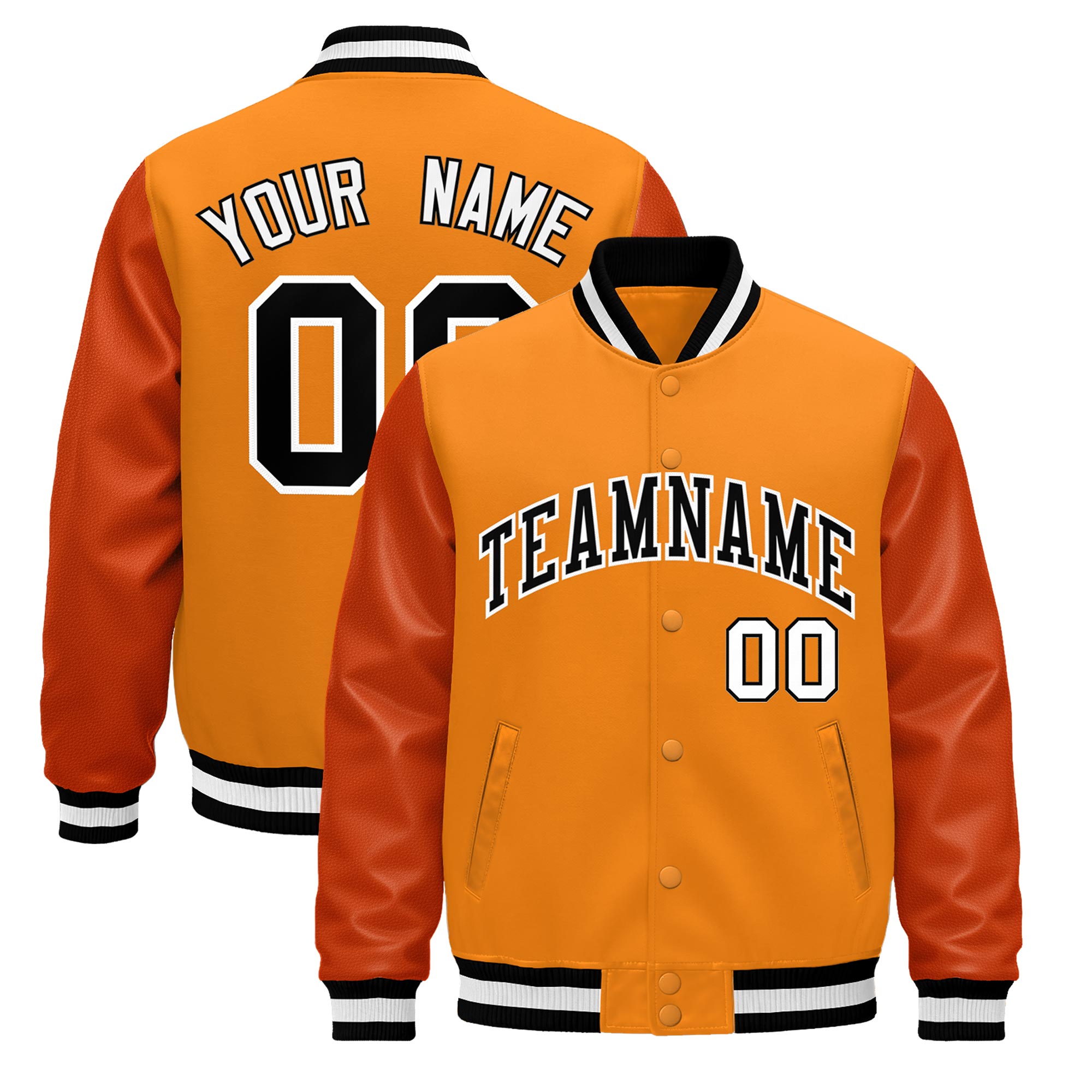 Custom Orange Black White Classic Style Leather Sleeves Wrinkle-Resistant Jacket| KXKSHOP