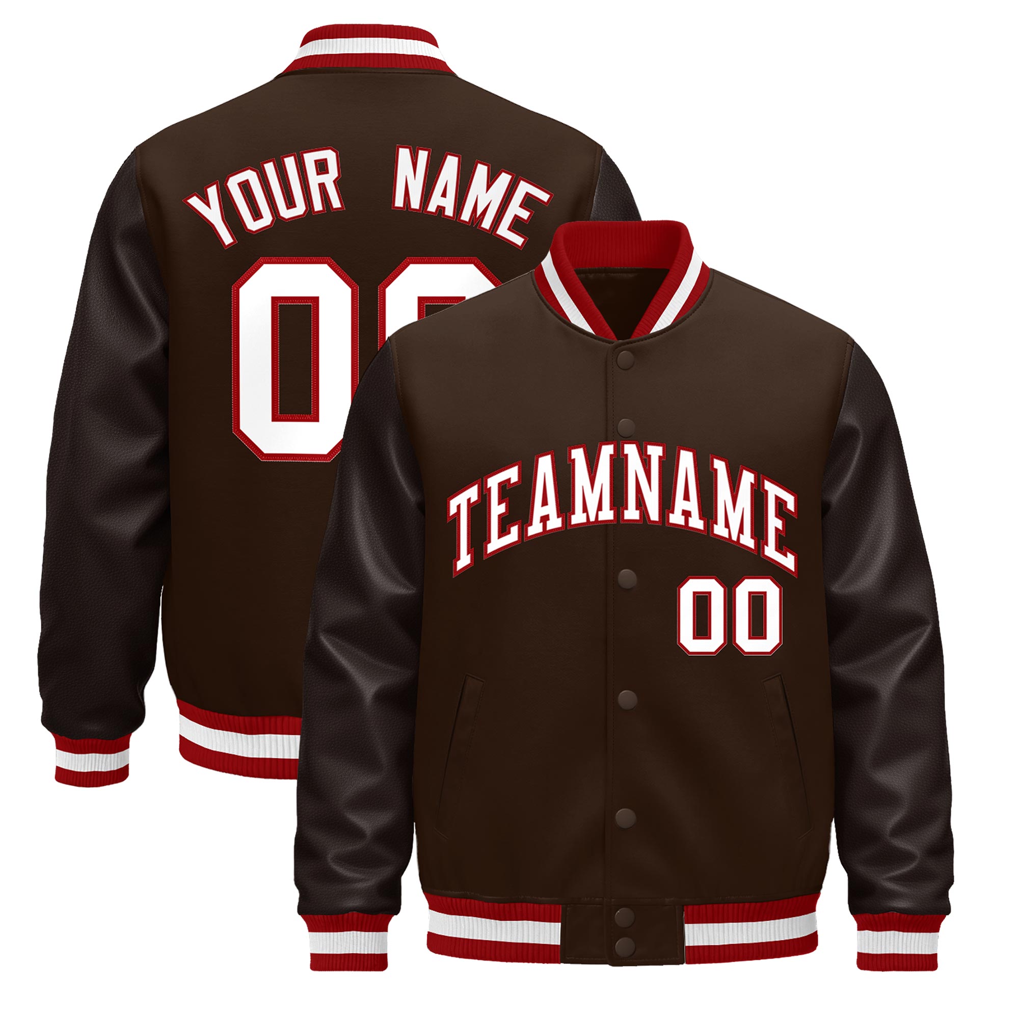 Custom Brown Red White Classic Style Leather Sleeves Wrinkle-Resistant Jacket| KXKSHOP