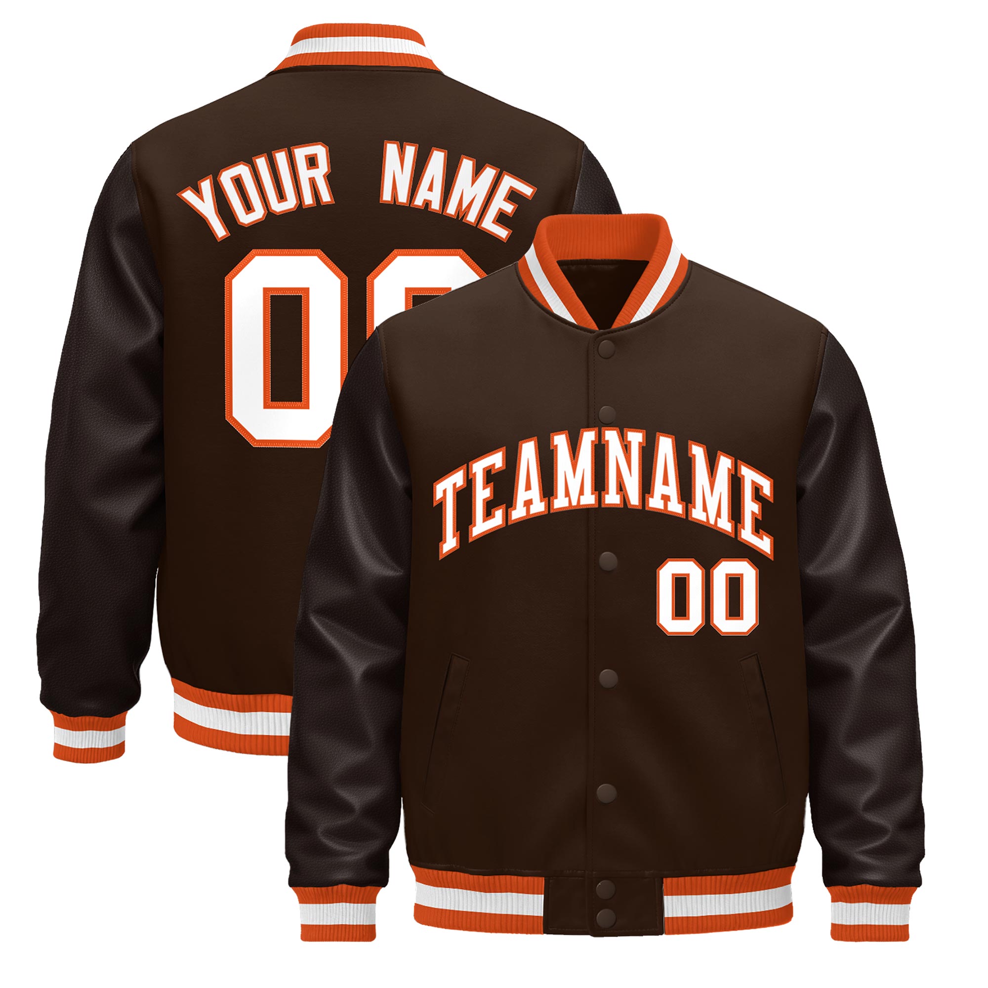 Custom Brown Orange White Classic Style Leather Sleeves Wrinkle-Resistant Jacket| KXKSHOP