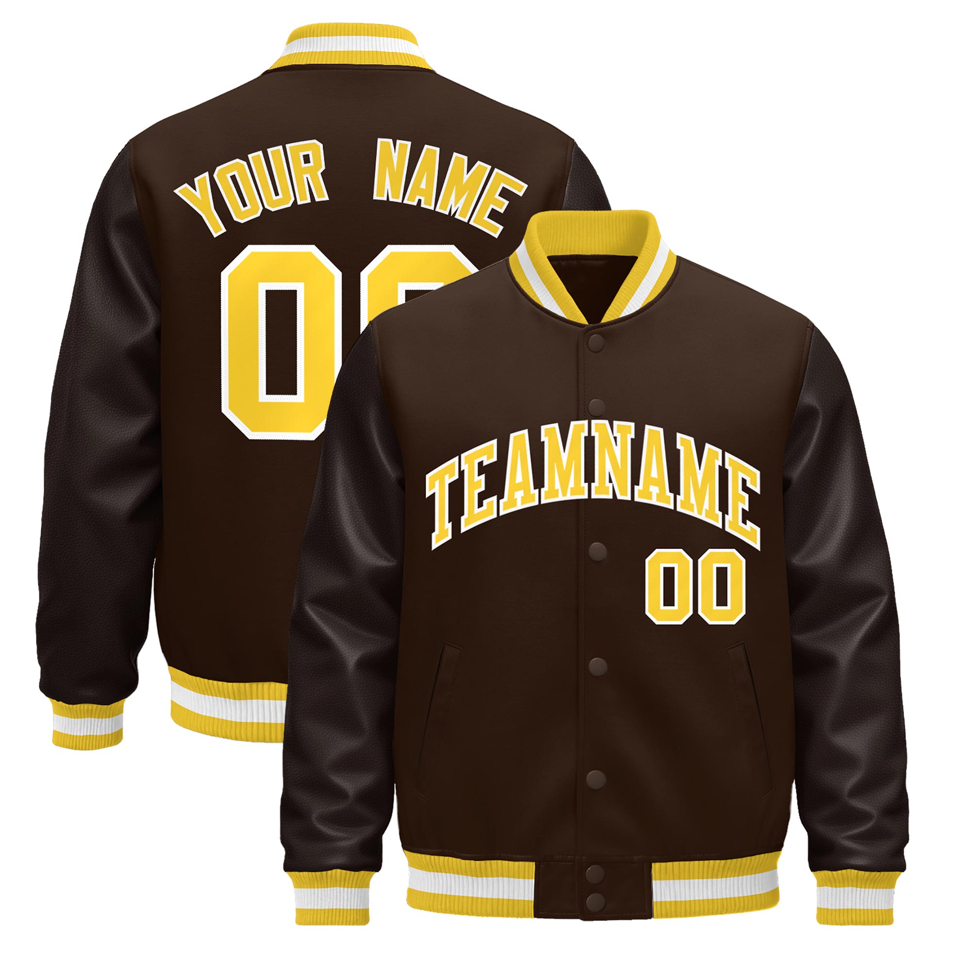 Custom Brown Gold White Classic Style Leather Sleeves Wrinkle-Resistant Jacket| KXKSHOP