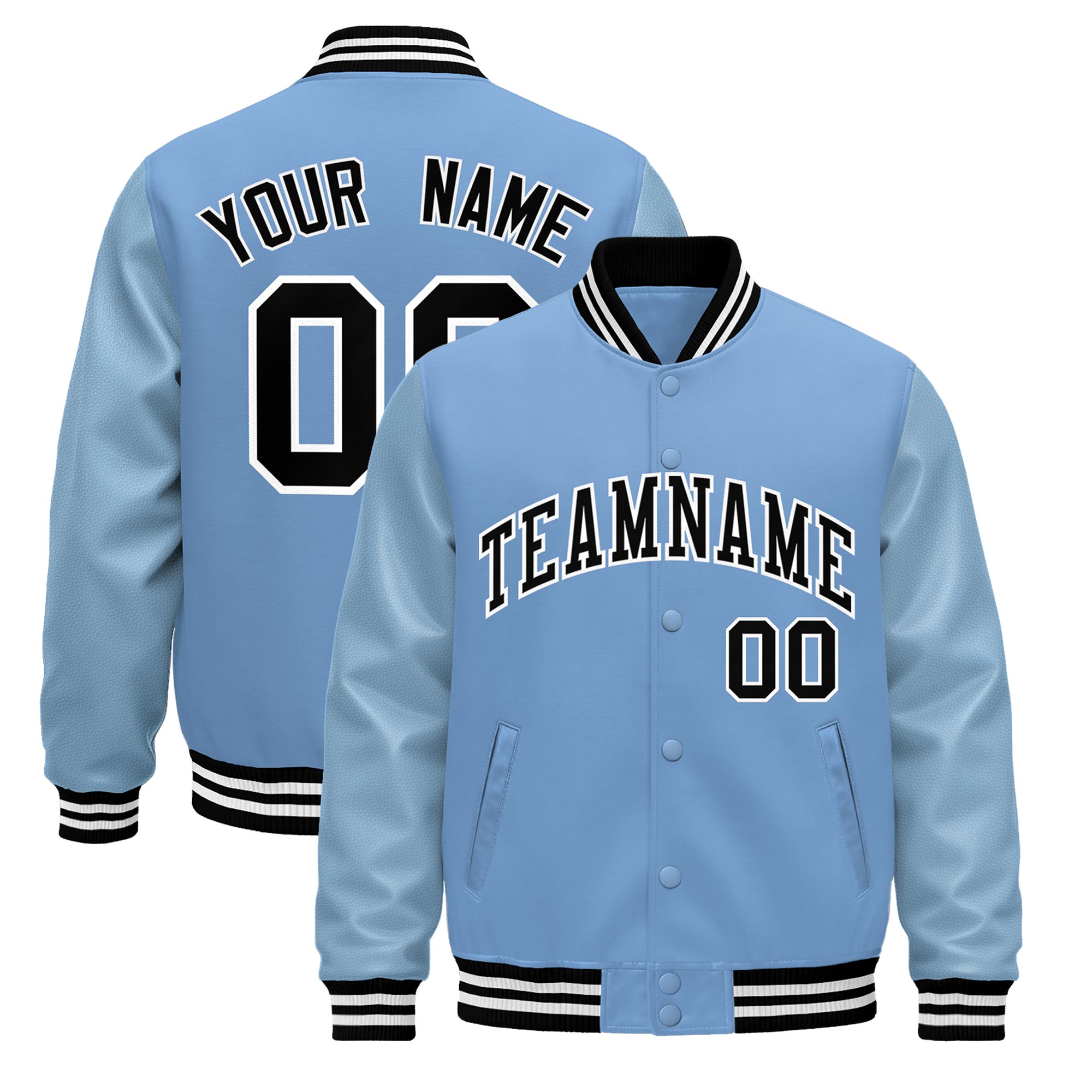 Custom Powder Blue Black White Classic Style Leather Sleeves Wrinkle-Resistant Jacket| KXKSHOP