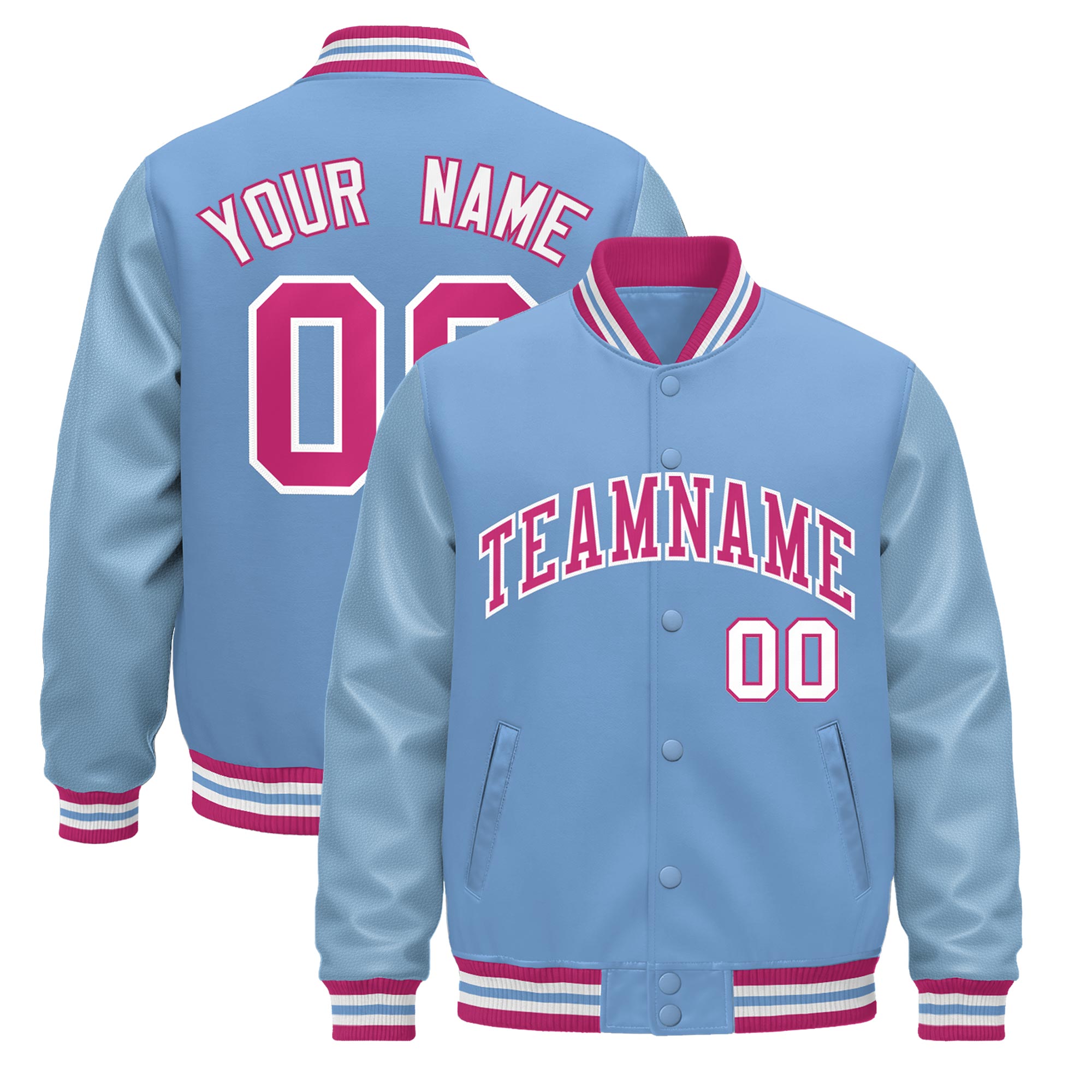 Custom Powder Blue Pink White Classic Style Leather Sleeves Wrinkle-Resistant Jacket| KXKSHOP