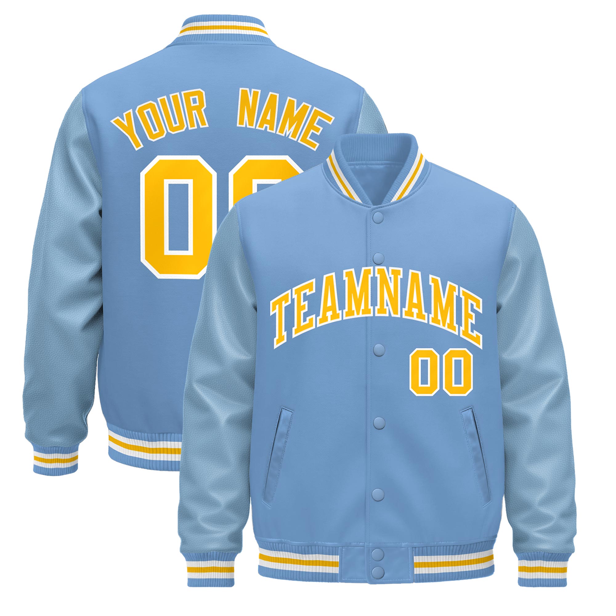 Custom Powder Blue Yellow White Classic Style Leather Sleeves Wrinkle-Resistant Jacket| KXKSHOP
