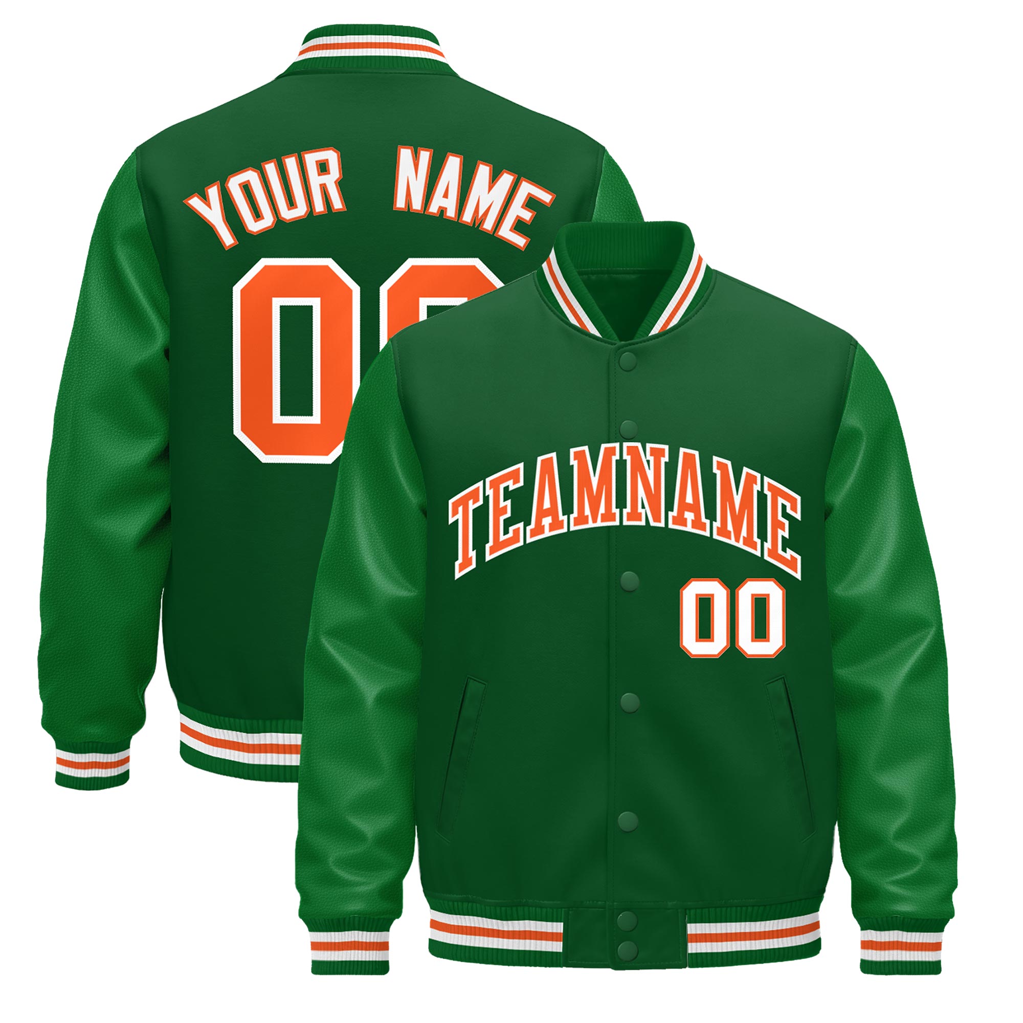 Custom Kelly Green White Orange Classic Style Leather Sleeves Wrinkle-Resistant Jacket| KXKSHOP