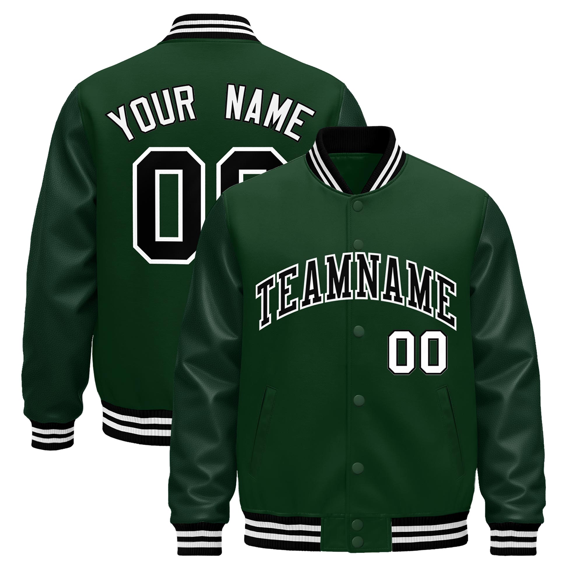 Custom Green Black White Classic Style Leather Sleeves Wrinkle-Resistant Jacket| KXKSHOP