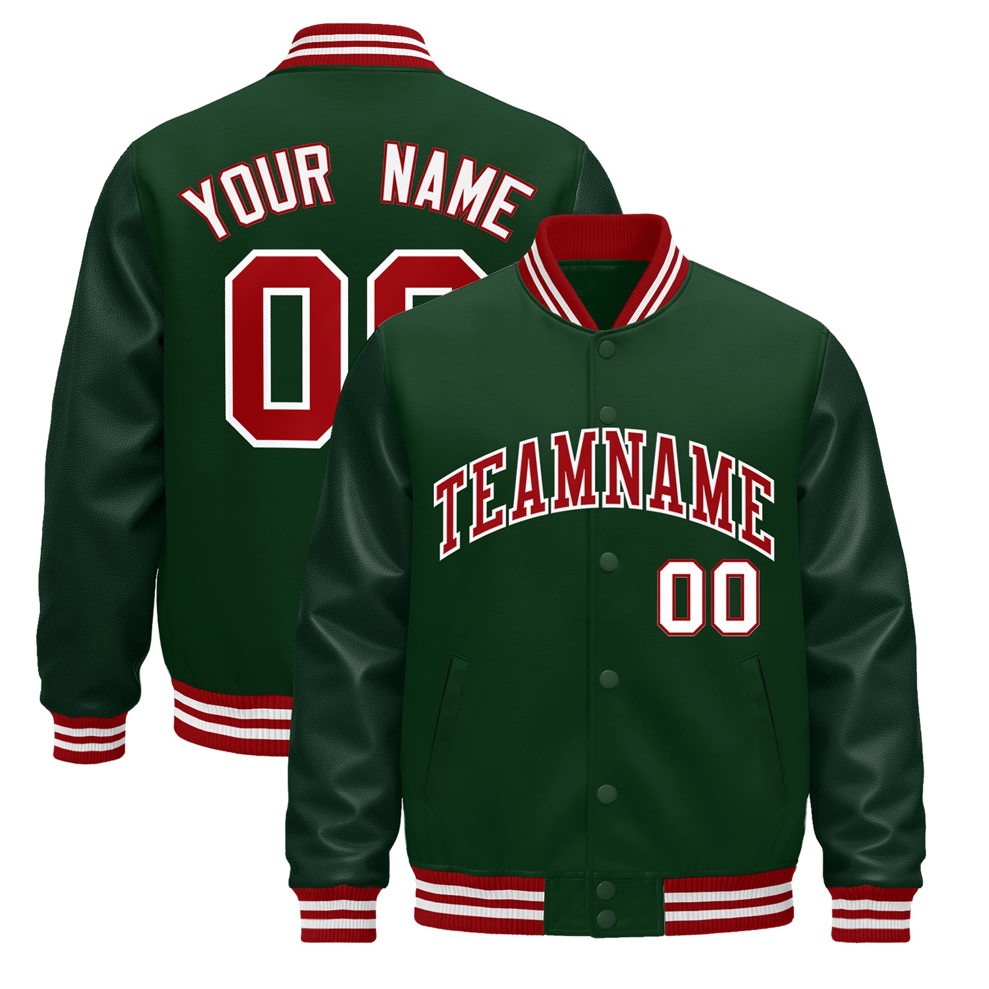 Custom Green Red White Classic Style Leather Sleeves Wrinkle-Resistant Jacket| KXKSHOP