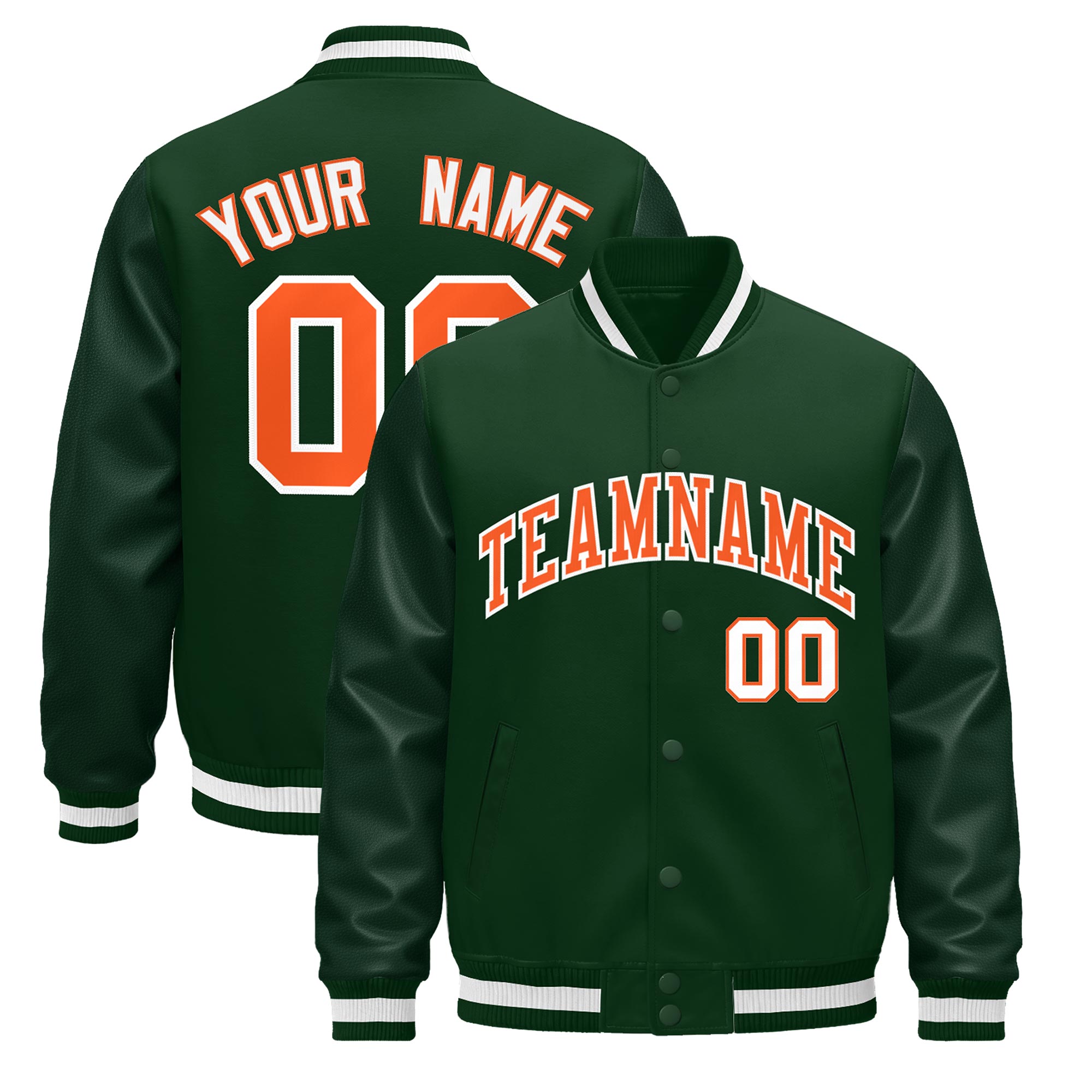 Custom Green White Classic Style Leather Sleeves Wrinkle-Resistant Jacket| KXKSHOP