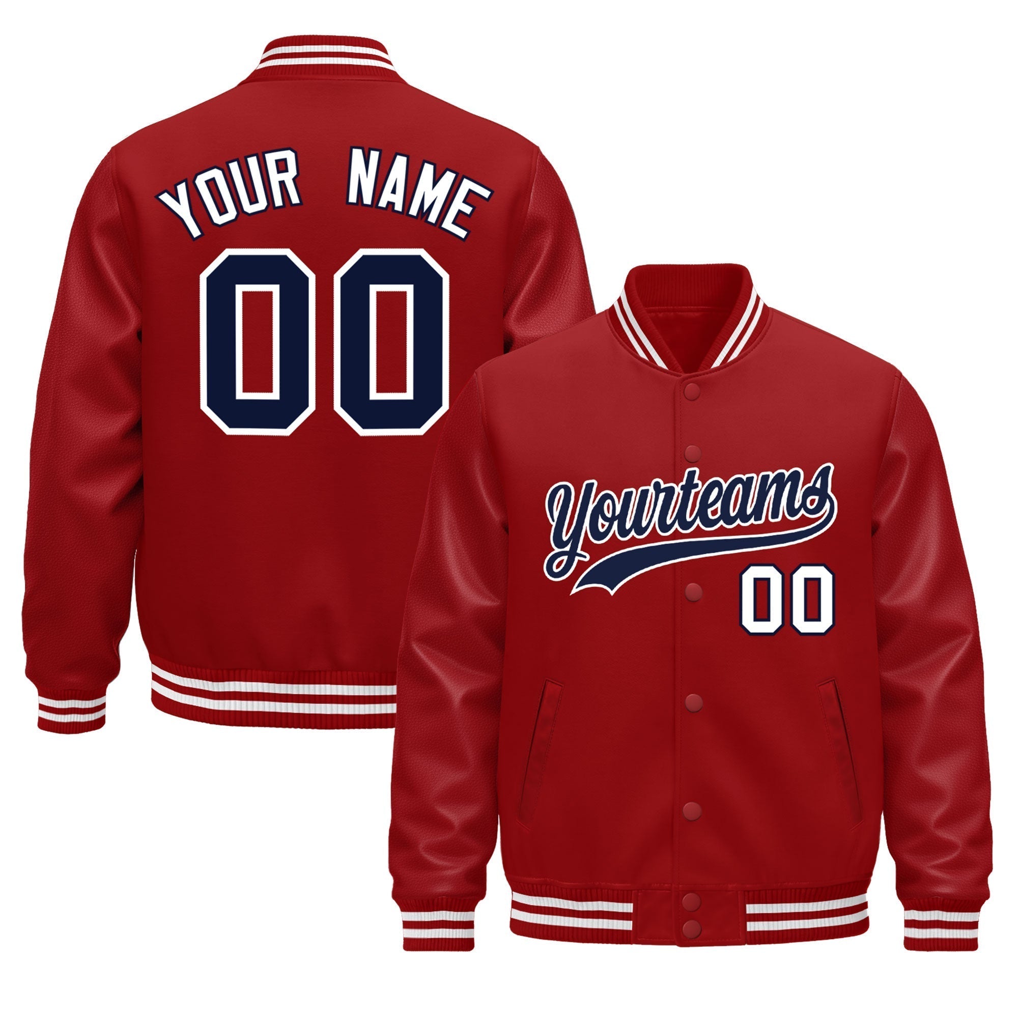 Custom Red White Classic Style Leather Sleeves Wrinkle-Resistant Jacket| KXKSHOP