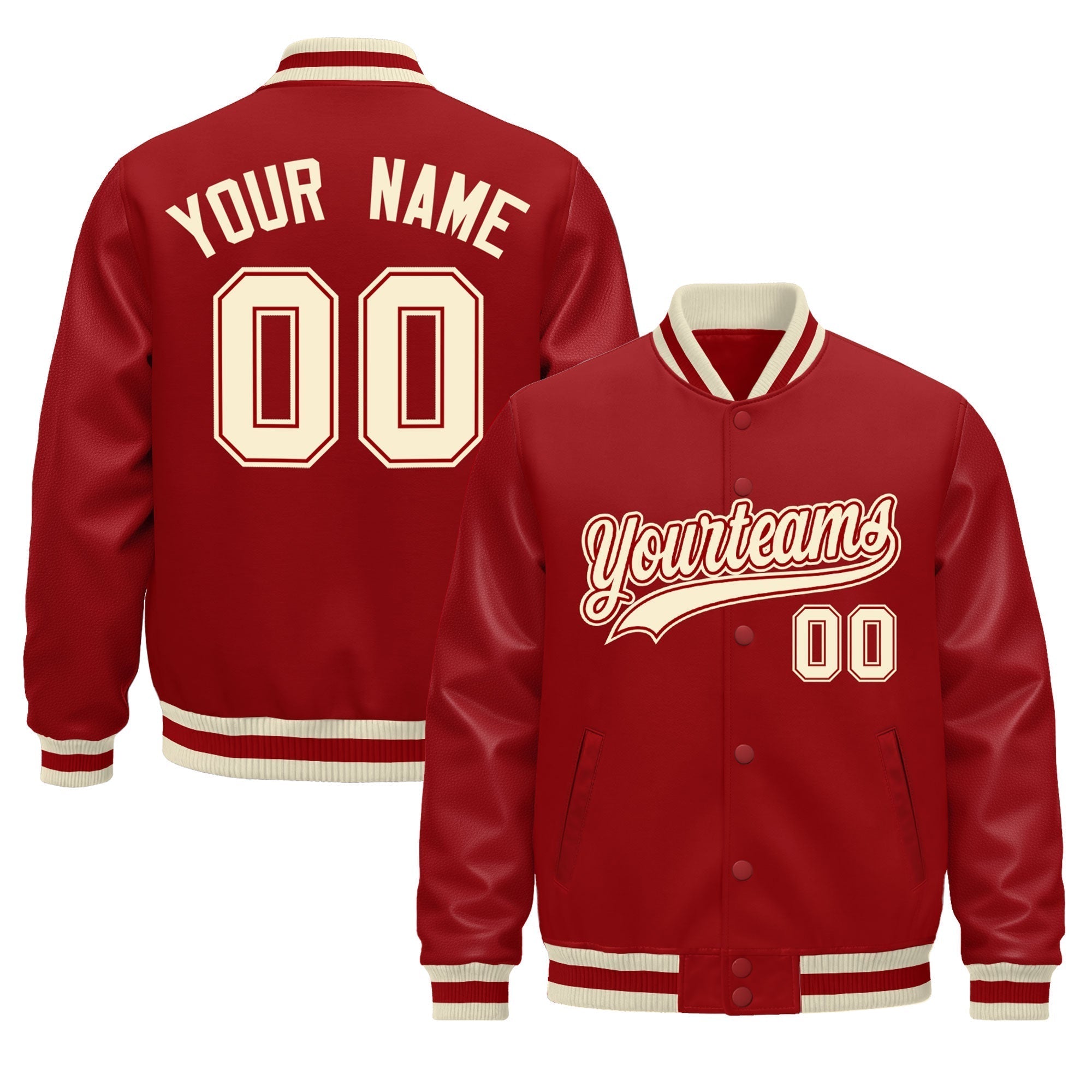 Custom Red Cream Classic Style Leather Sleeves Wrinkle-Resistant Jacket| KXKSHOP