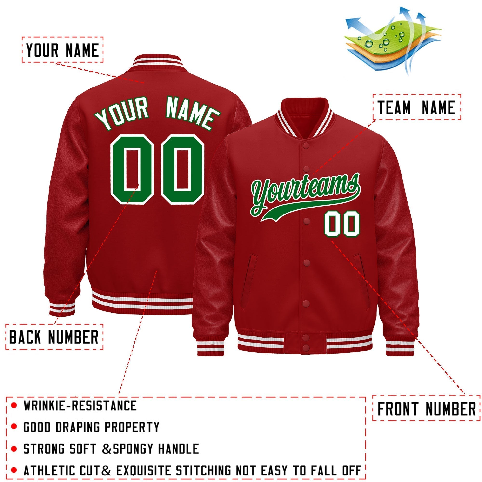 Custom Red White Classic Style Leather Sleeves Wrinkle-Resistant Jacket| KXKSHOP