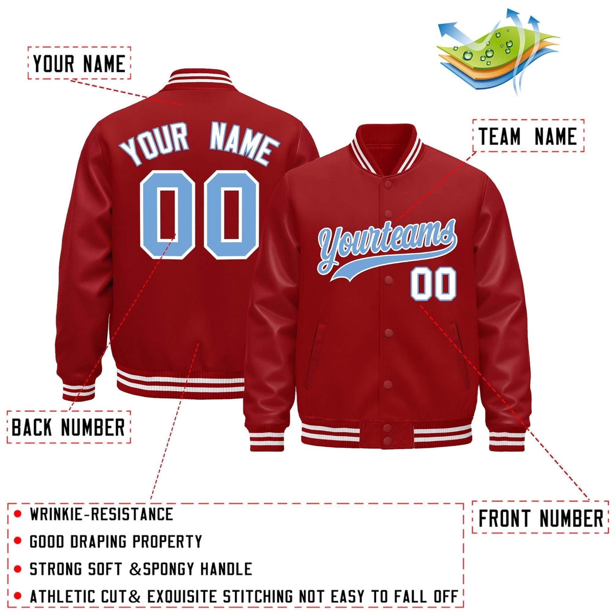 Custom Red White Classic Style Leather Sleeves Wrinkle-Resistant Jacket| KXKSHOP