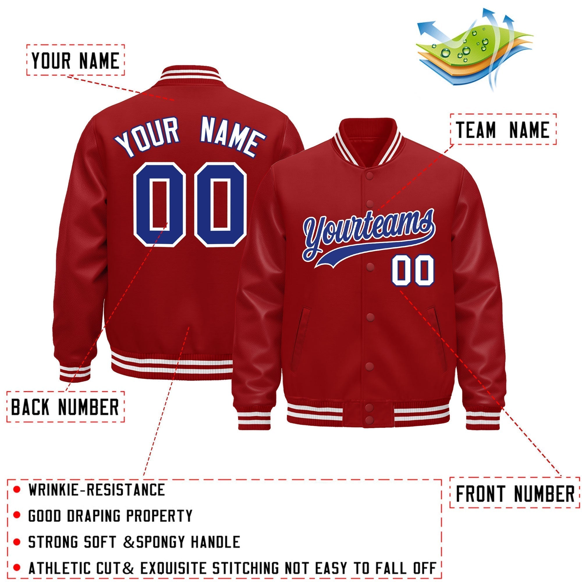 Custom Red White Classic Style Leather Sleeves Wrinkle-Resistant Jacket| KXKSHOP