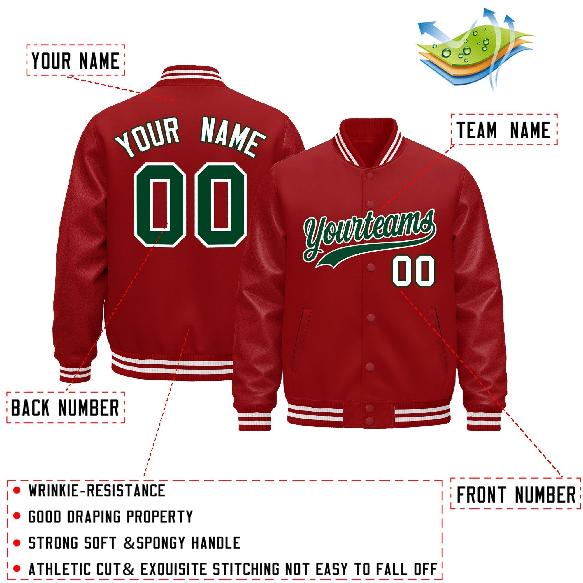 Custom Red White Classic Style Leather Sleeves Wrinkle-Resistant Jacket| KXKSHOP