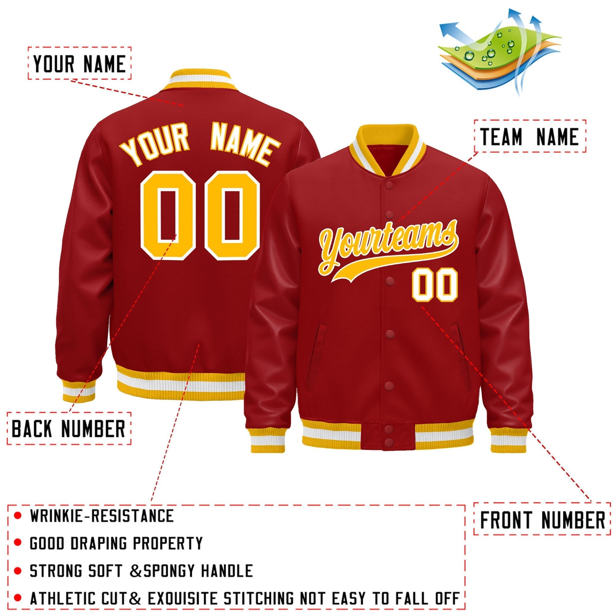 Custom Red White Classic Style Leather Sleeves Wrinkle-Resistant Jacket| KXKSHOP