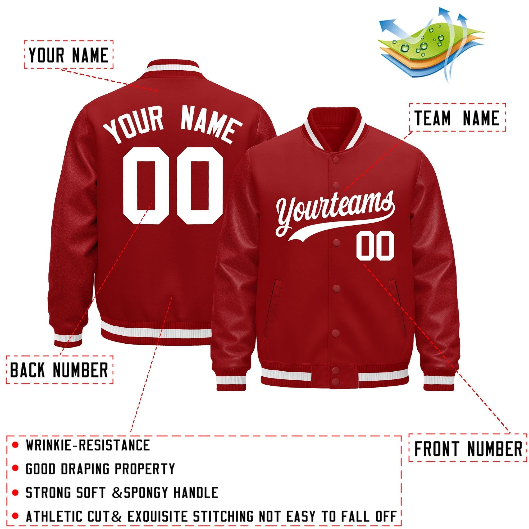 Custom Red White Classic Style Leather Sleeves Wrinkle-Resistant Jacket| KXKSHOP