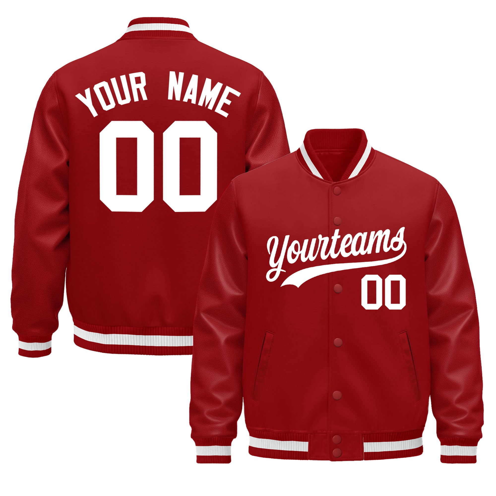 Custom Red White Classic Style Leather Sleeves Wrinkle-Resistant Jacket| KXKSHOP