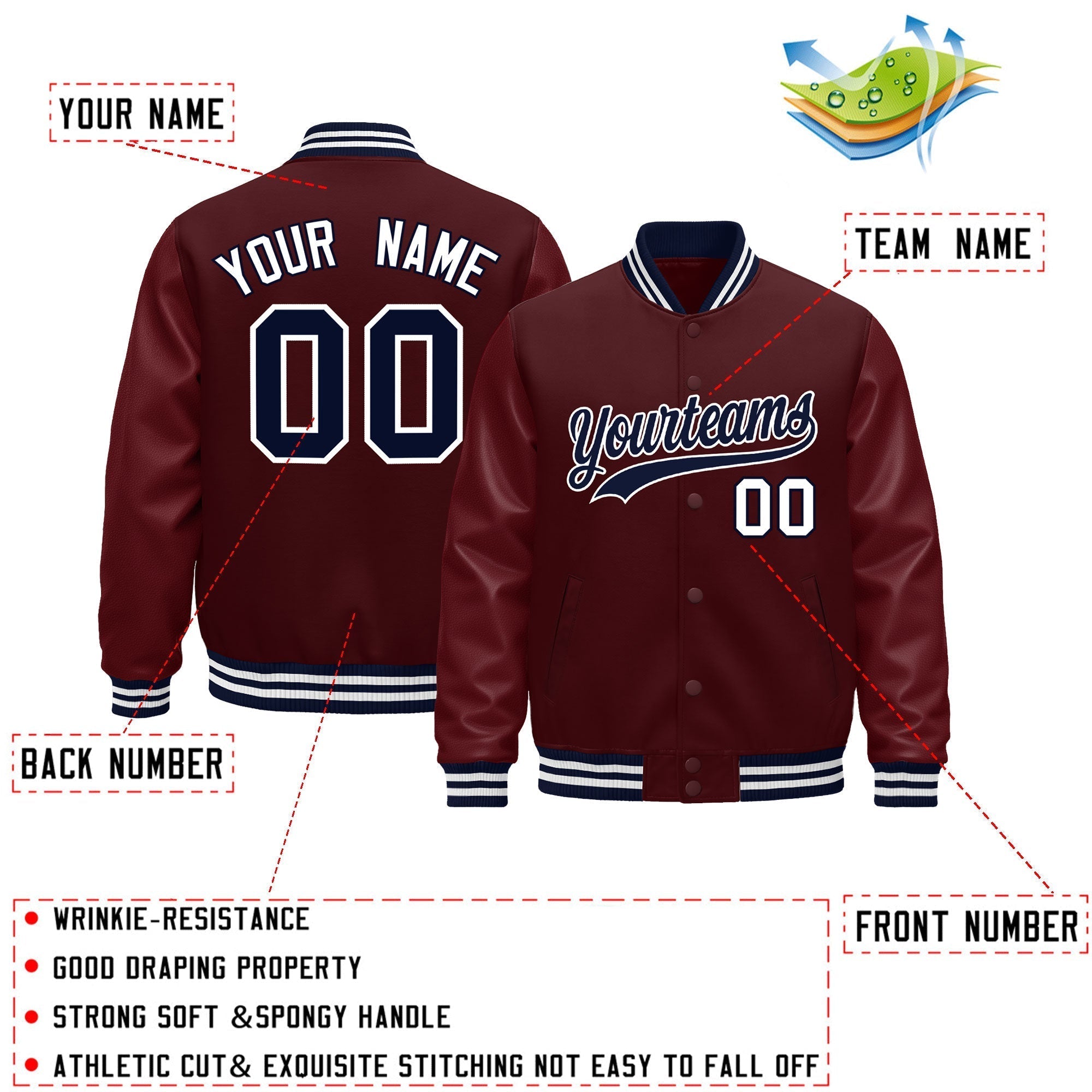 Custom Burgundy White Classic Style Leather Sleeves Wrinkle-Resistant Jacket| KXKSHOP