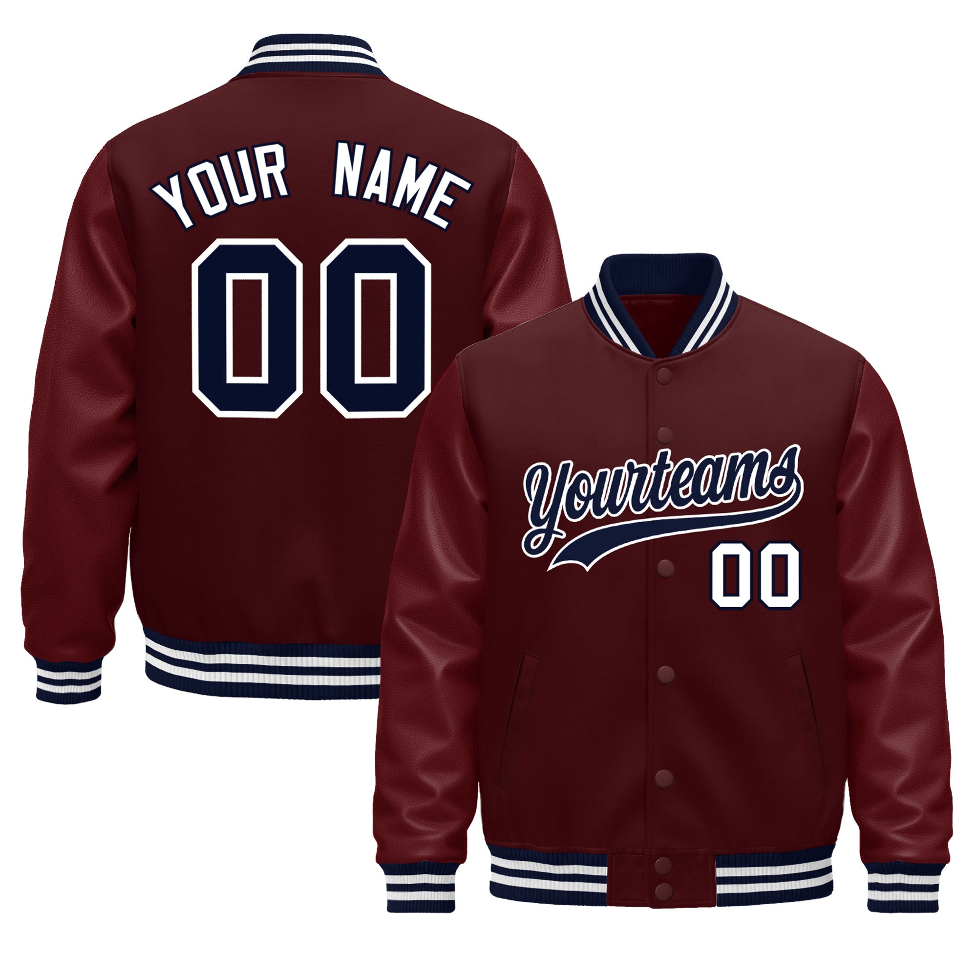 Custom Burgundy White Classic Style Leather Sleeves Wrinkle-Resistant Jacket| KXKSHOP