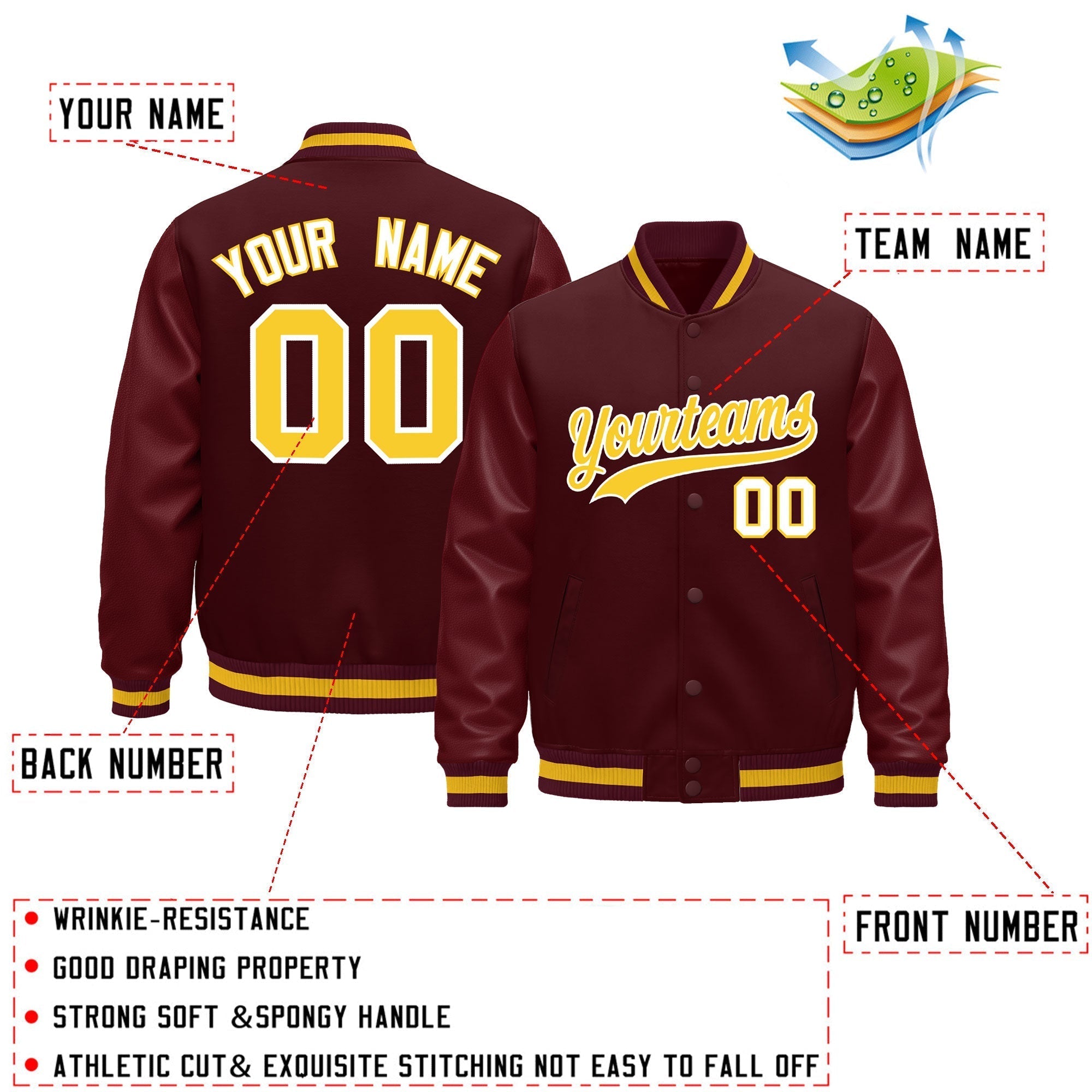 Custom Burgundy White Classic Style Leather Sleeves Wrinkle-Resistant Jacket| KXKSHOP