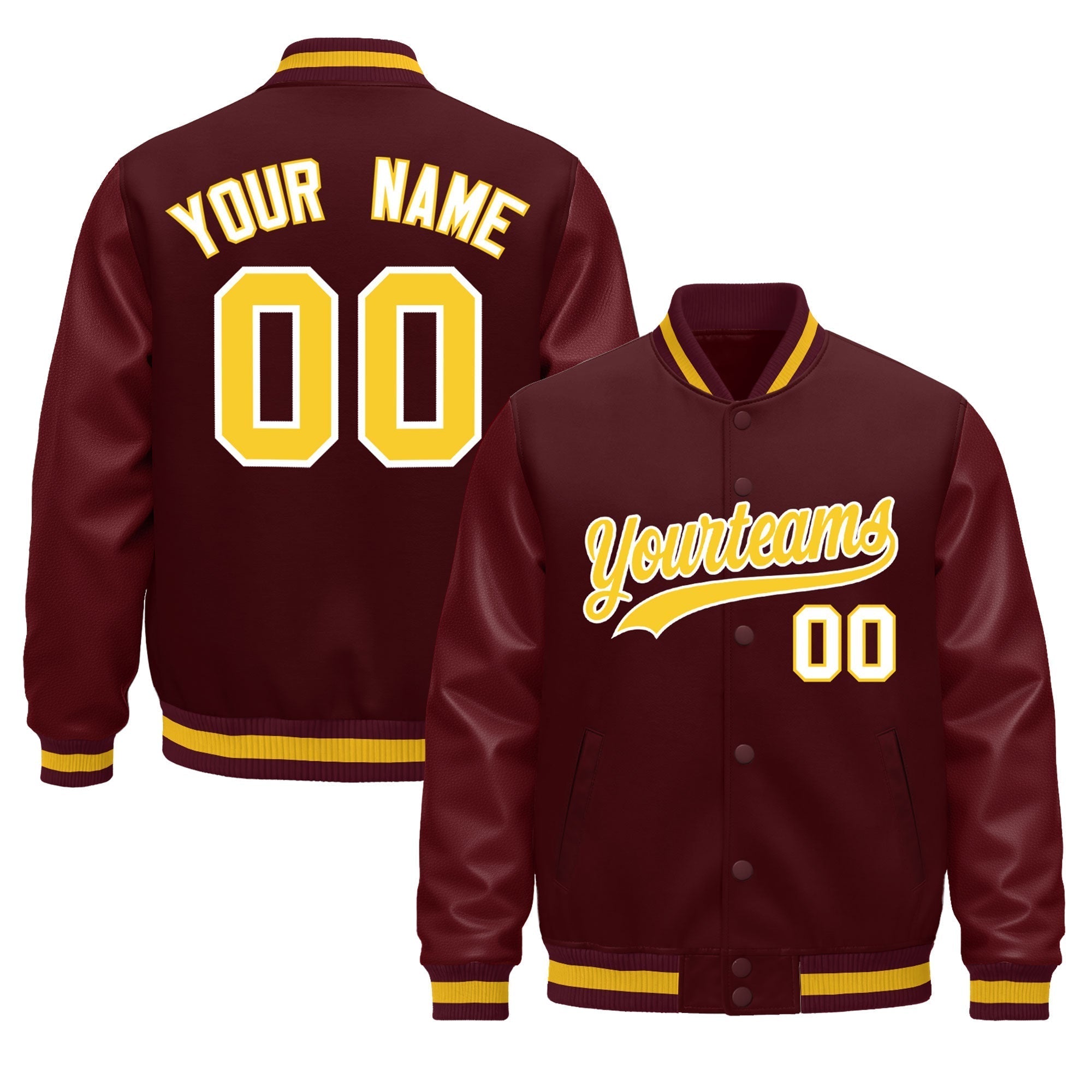 Custom Burgundy White Classic Style Leather Sleeves Wrinkle-Resistant Jacket| KXKSHOP