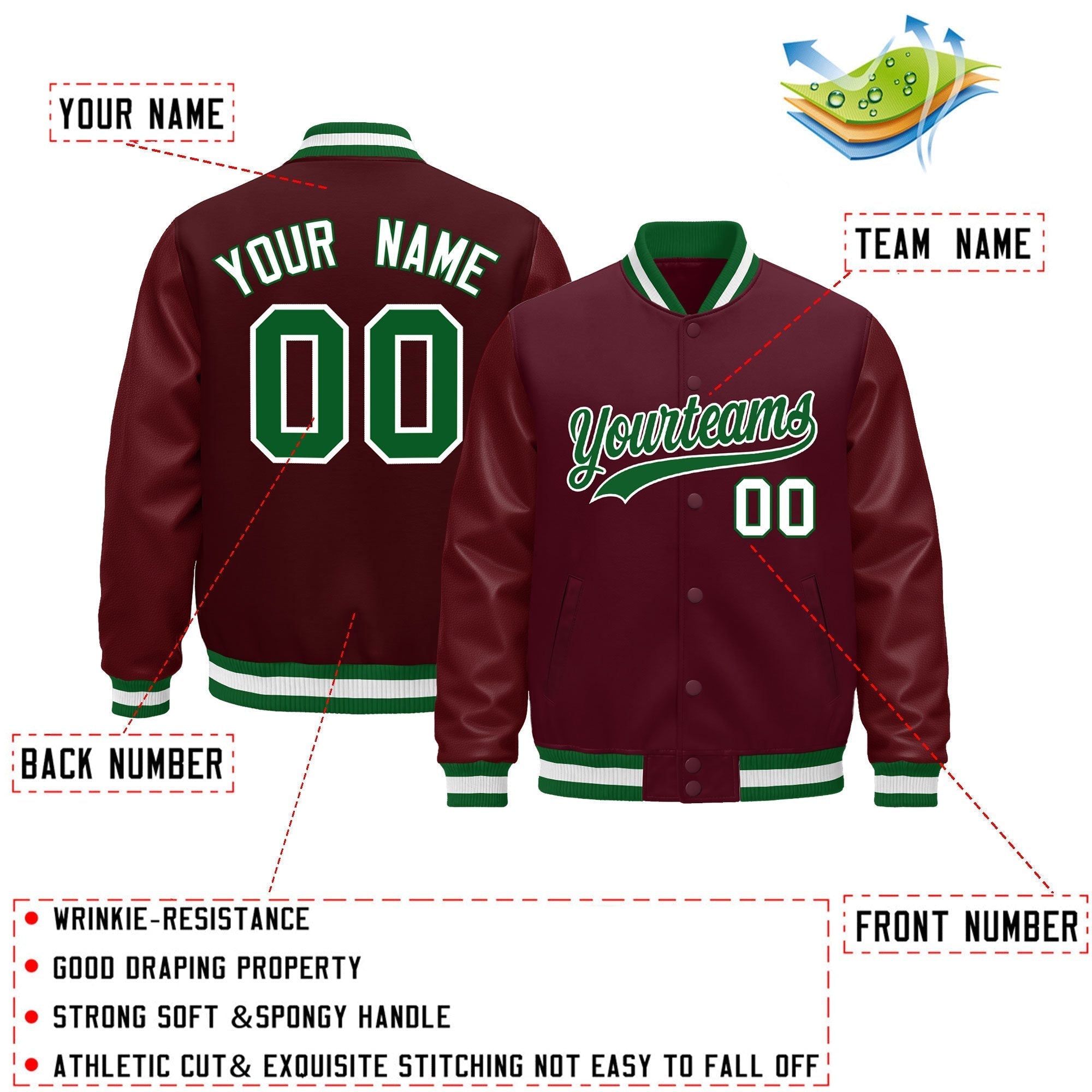 Custom Burgundy White Classic Style Leather Sleeves Wrinkle-Resistant Jacket| KXKSHOP