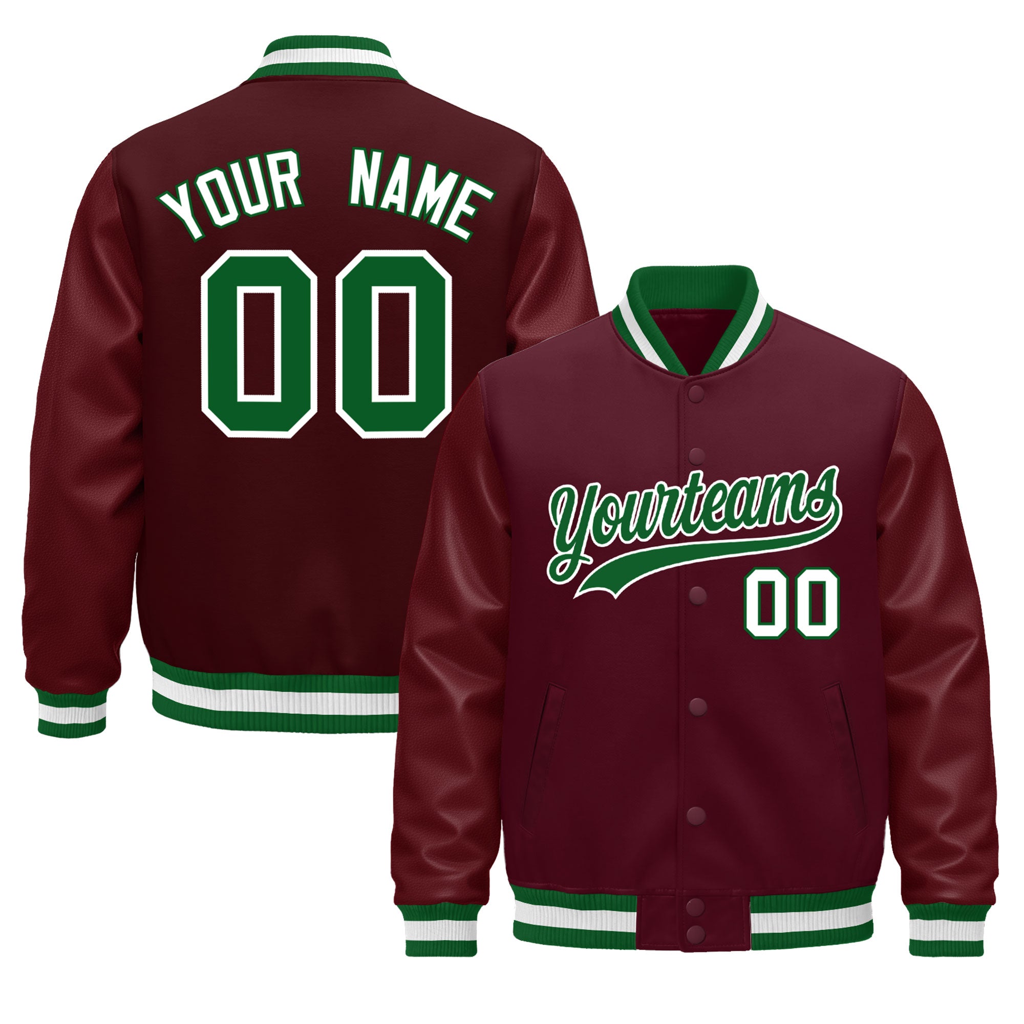 Custom Burgundy White Classic Style Leather Sleeves Wrinkle-Resistant Jacket| KXKSHOP