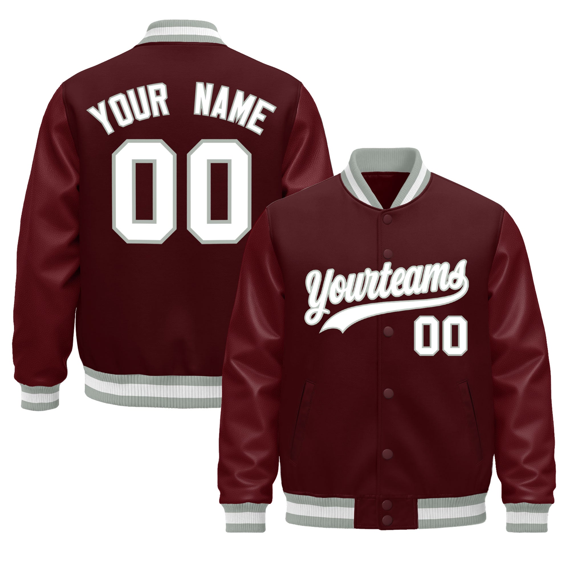 Custom Burgundy White Classic Style Leather Sleeves Wrinkle-Resistant Jacket| KXKSHOP
