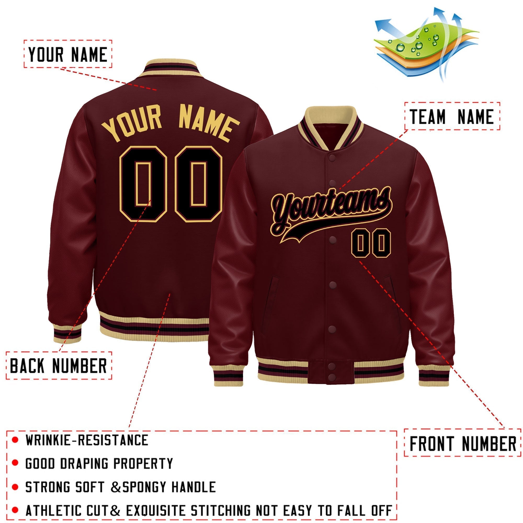 Custom Burgundy White Classic Style Leather Sleeves Wrinkle-Resistant Jacket| KXKSHOP