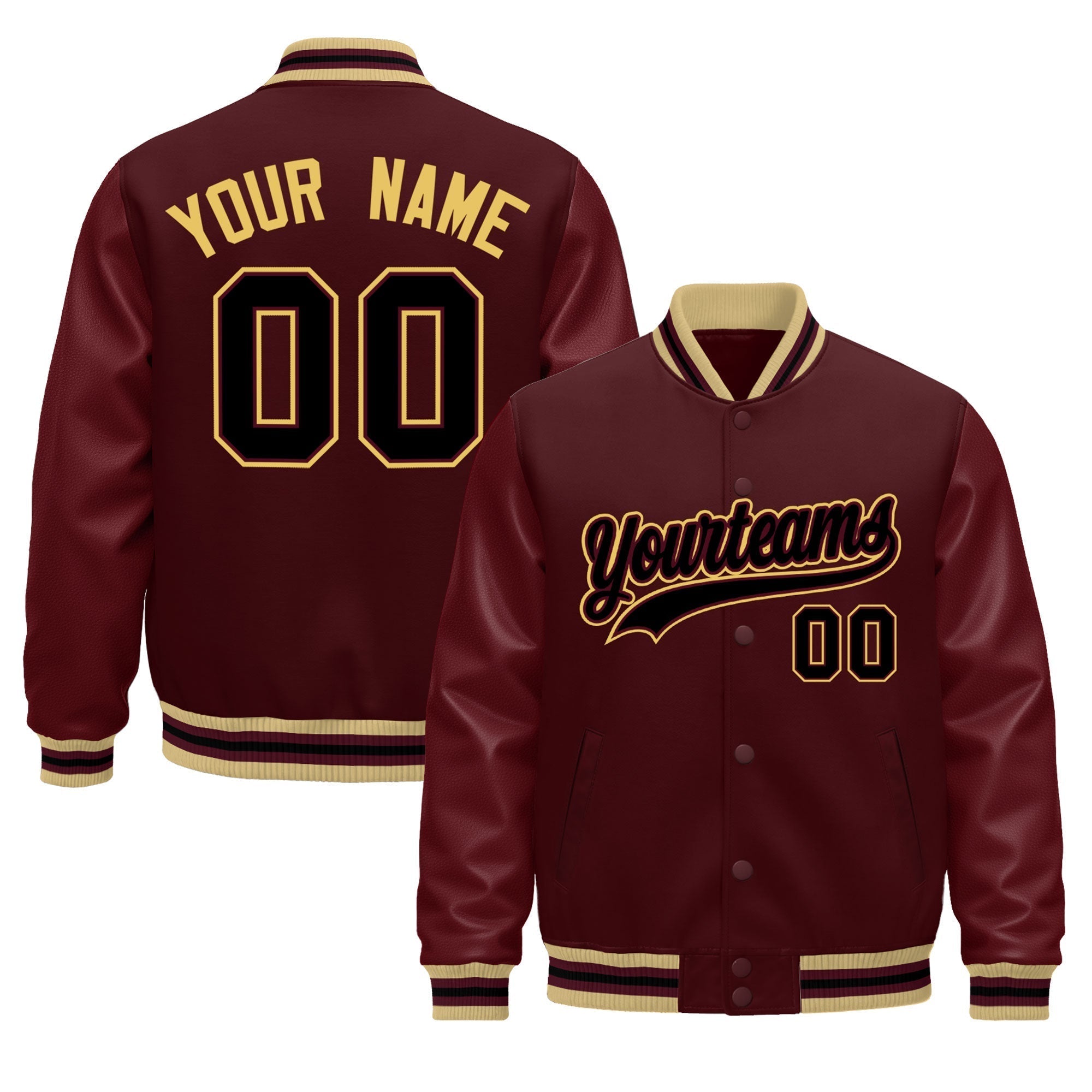 Custom Burgundy White Classic Style Leather Sleeves Wrinkle-Resistant Jacket| KXKSHOP