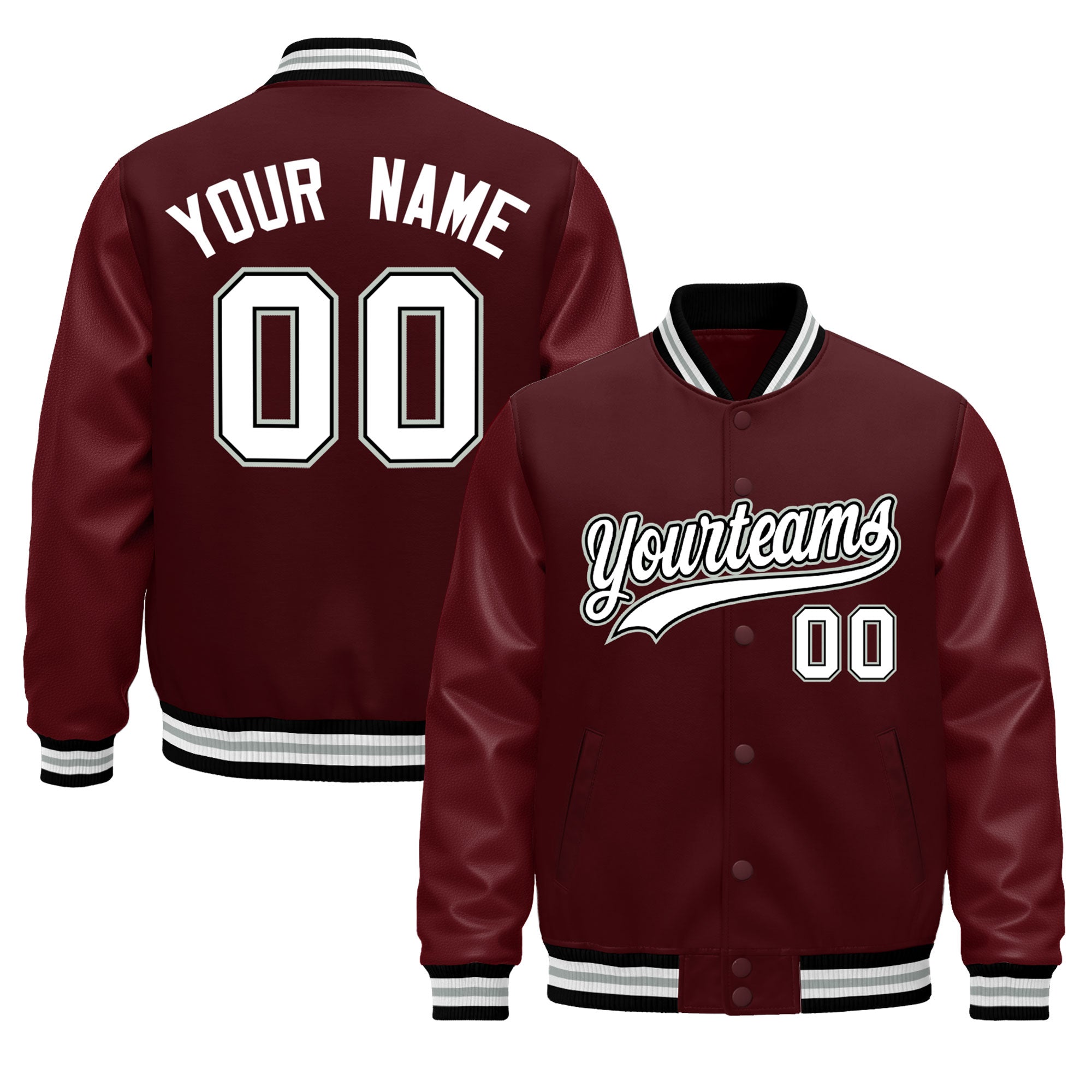 Custom Burgundy White Classic Style Leather Sleeves Wrinkle-Resistant Jacket| KXKSHOP