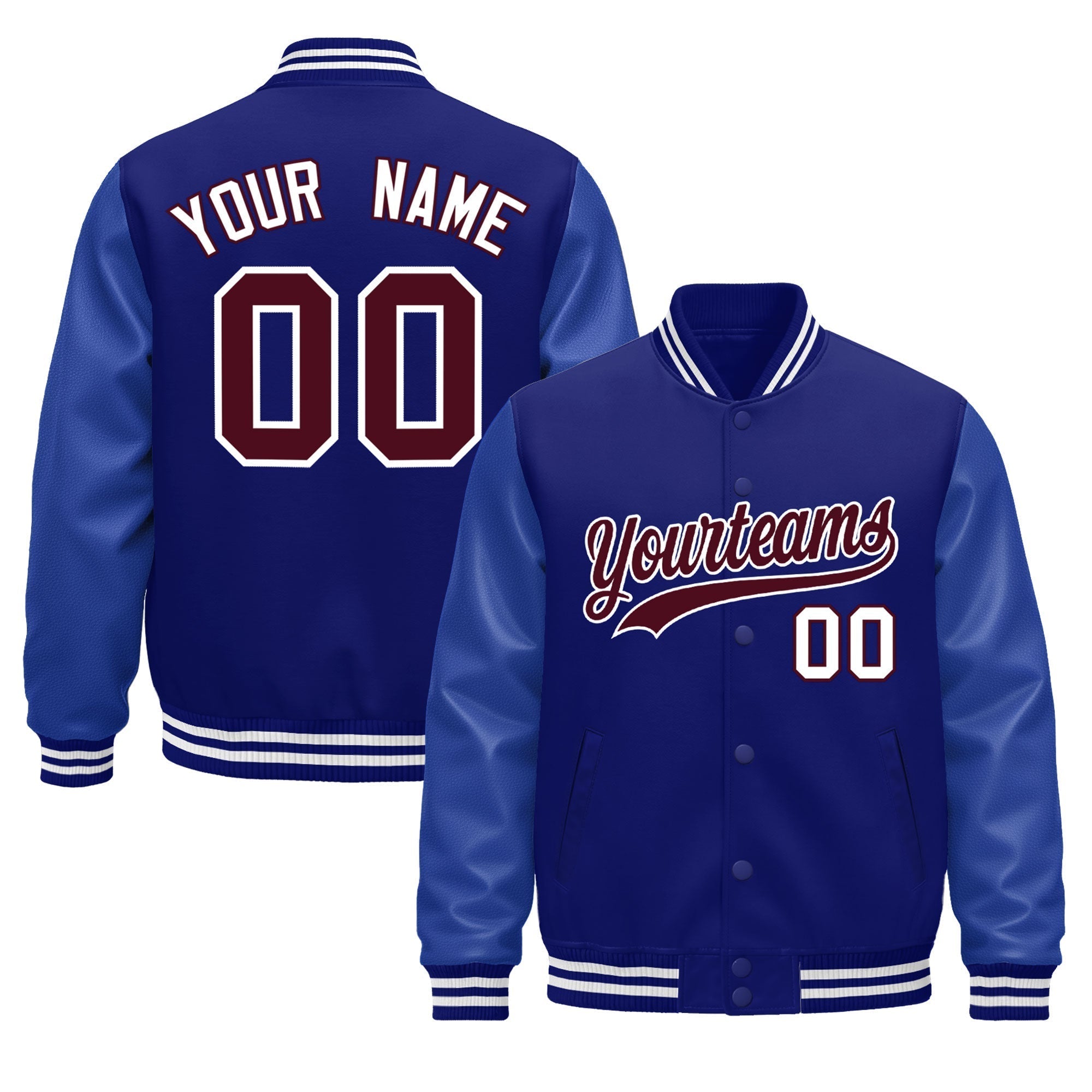 Custom Royal Blue White Classic Style Leather Sleeves Wrinkle-Resistant Jacket| KXKSHOP