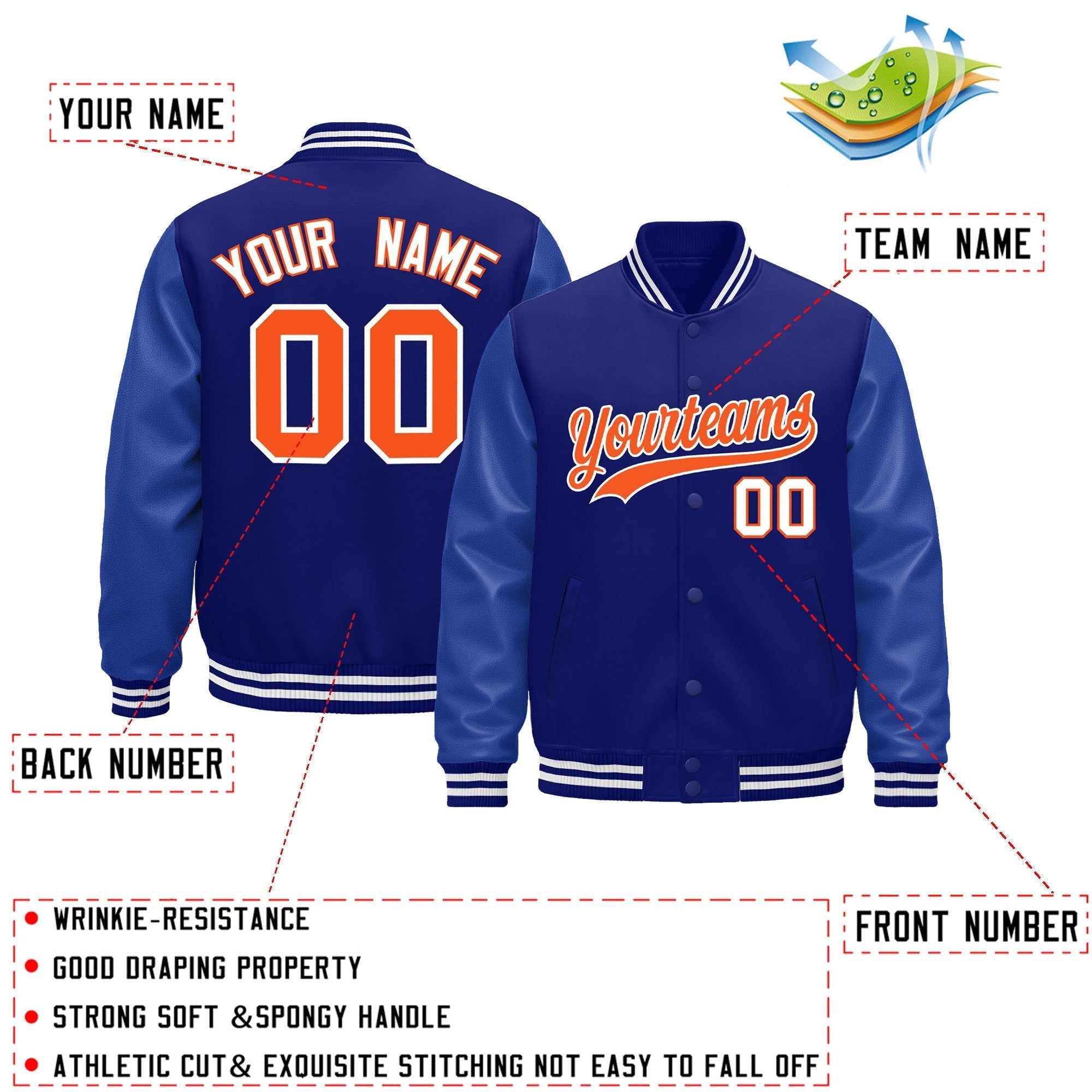 Custom Royal Blue White Classic Style Leather Sleeves Wrinkle-Resistant Jacket| KXKSHOP