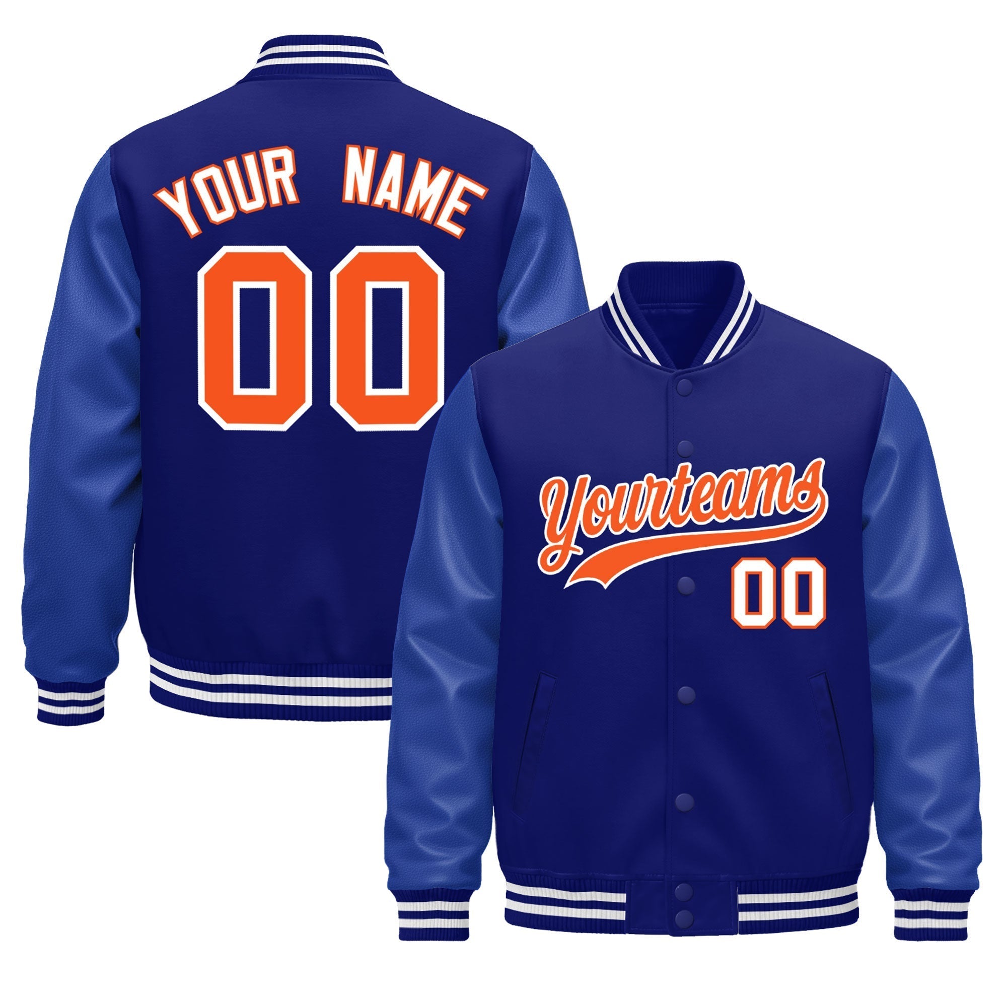 Custom Royal Blue White Classic Style Leather Sleeves Wrinkle-Resistant Jacket| KXKSHOP