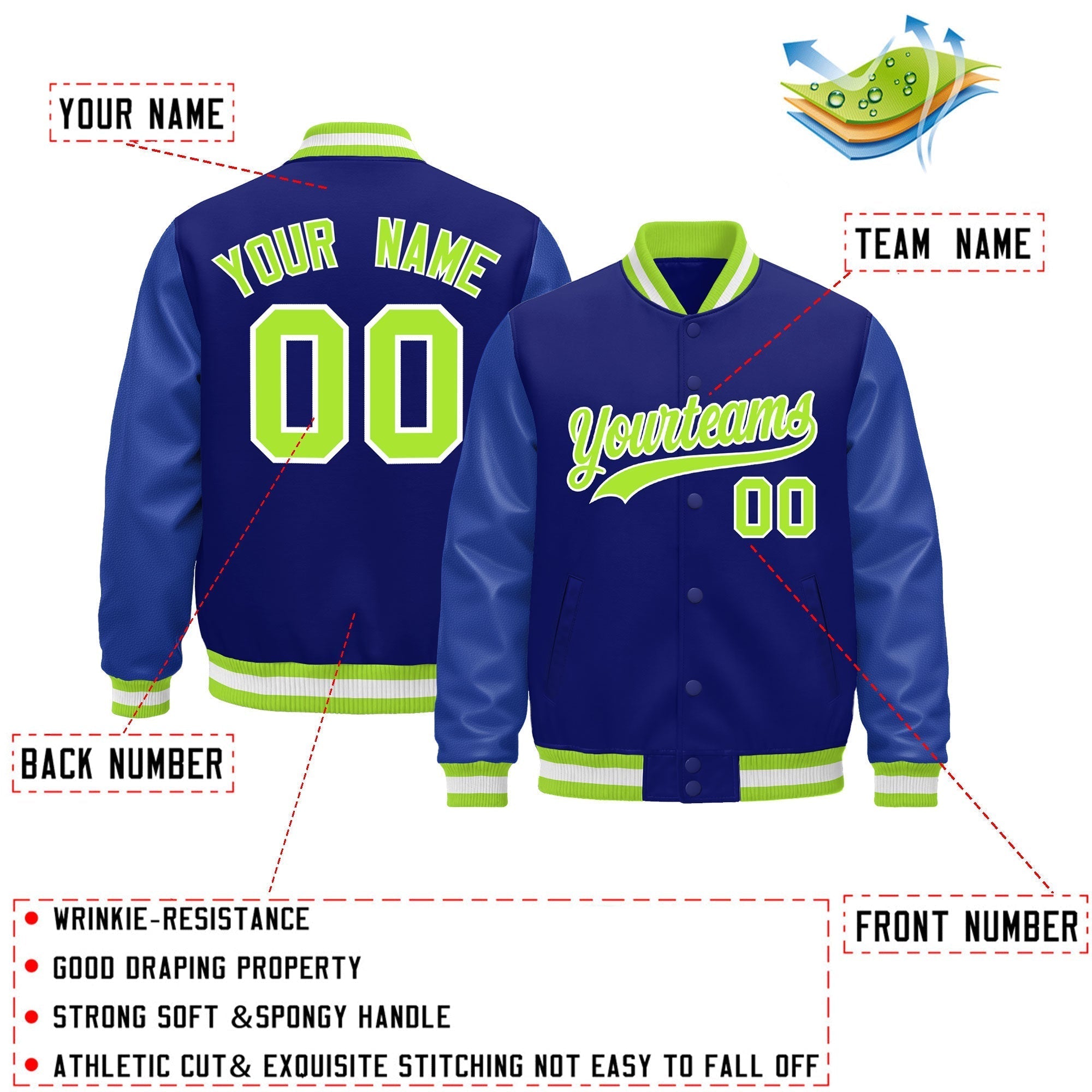 Custom Royal Blue White Classic Style Leather Sleeves Wrinkle-Resistant Jacket| KXKSHOP