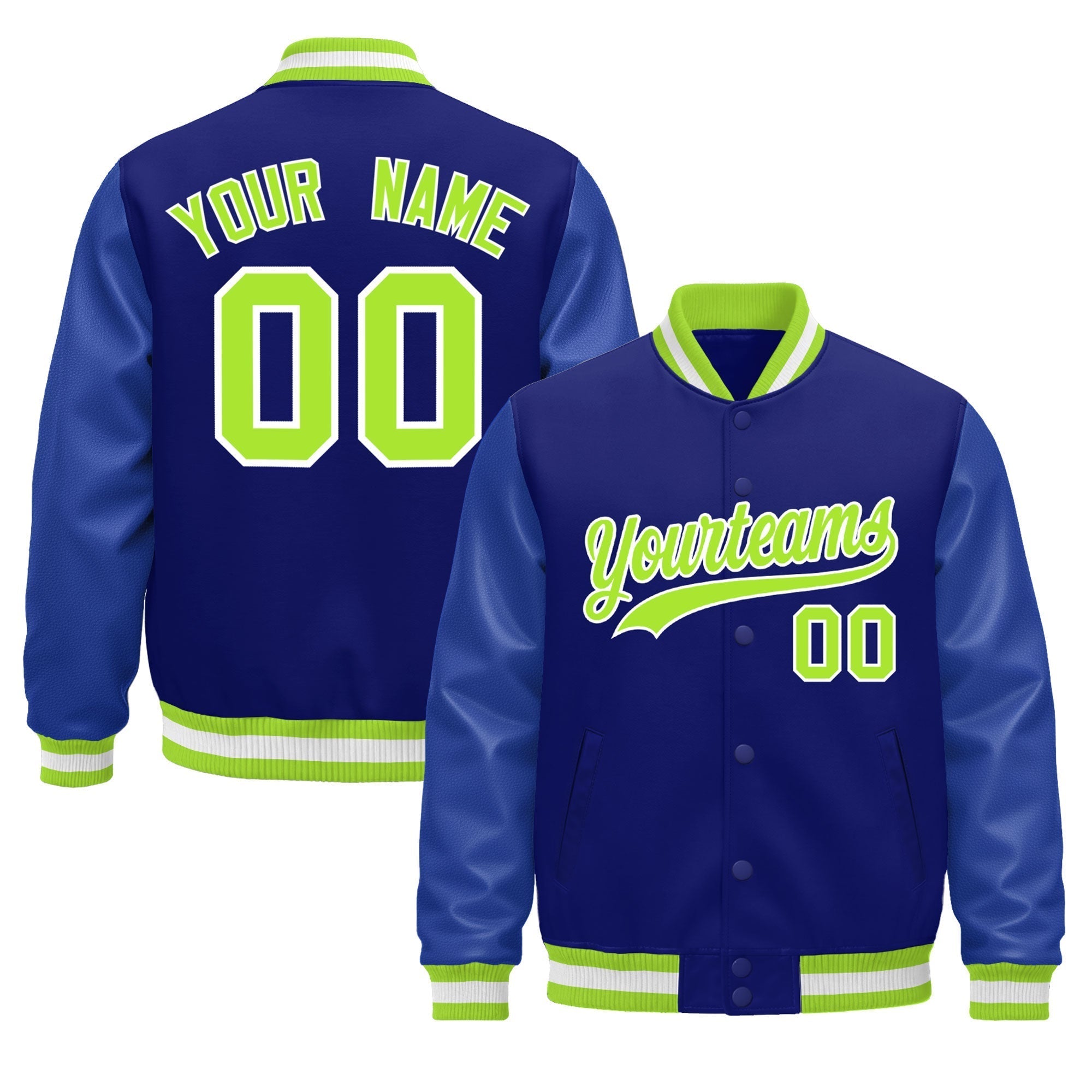 Custom Royal Blue White Classic Style Leather Sleeves Wrinkle-Resistant Jacket| KXKSHOP