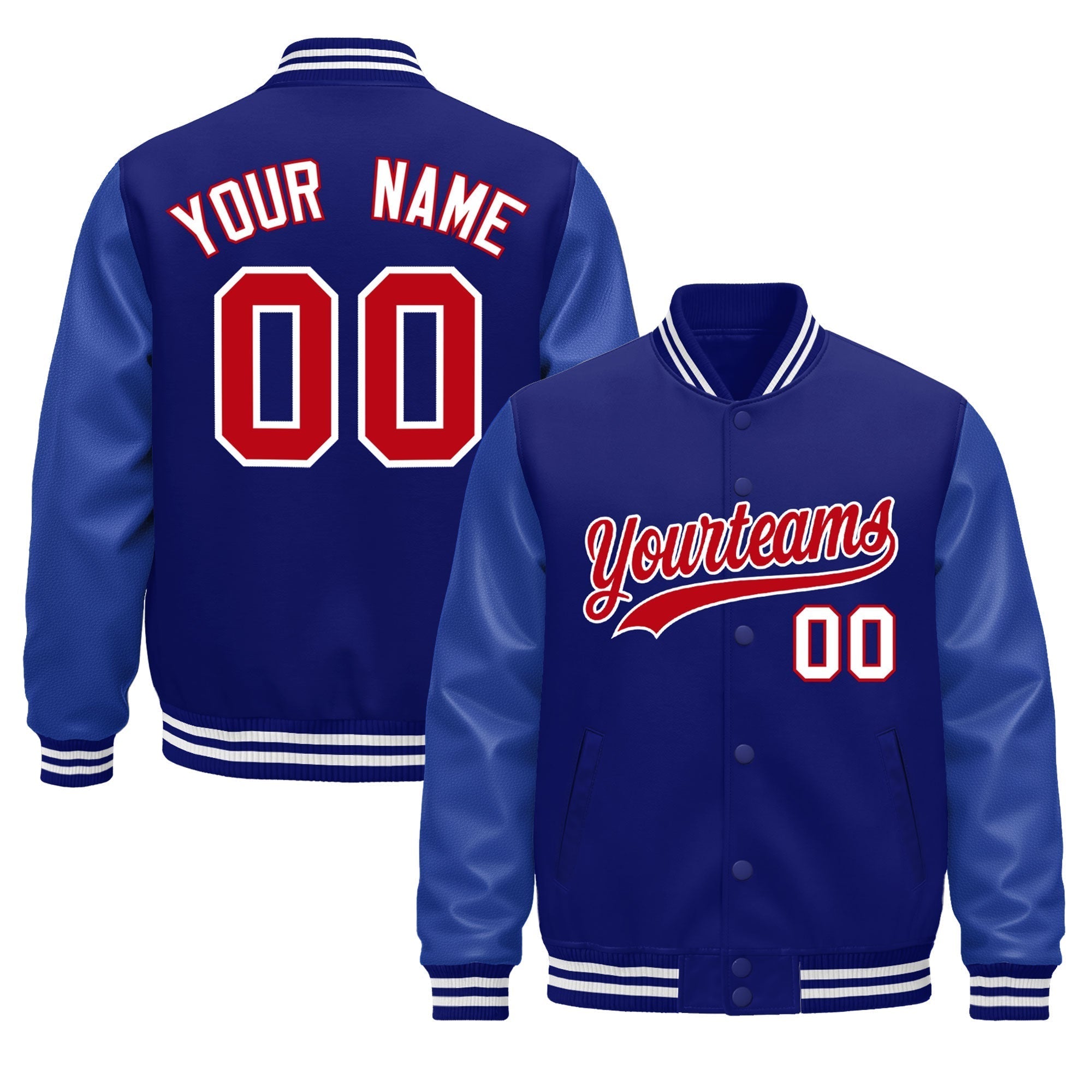 Custom Royal Blue White Classic Style Leather Sleeves Wrinkle-Resistant Jacket| KXKSHOP