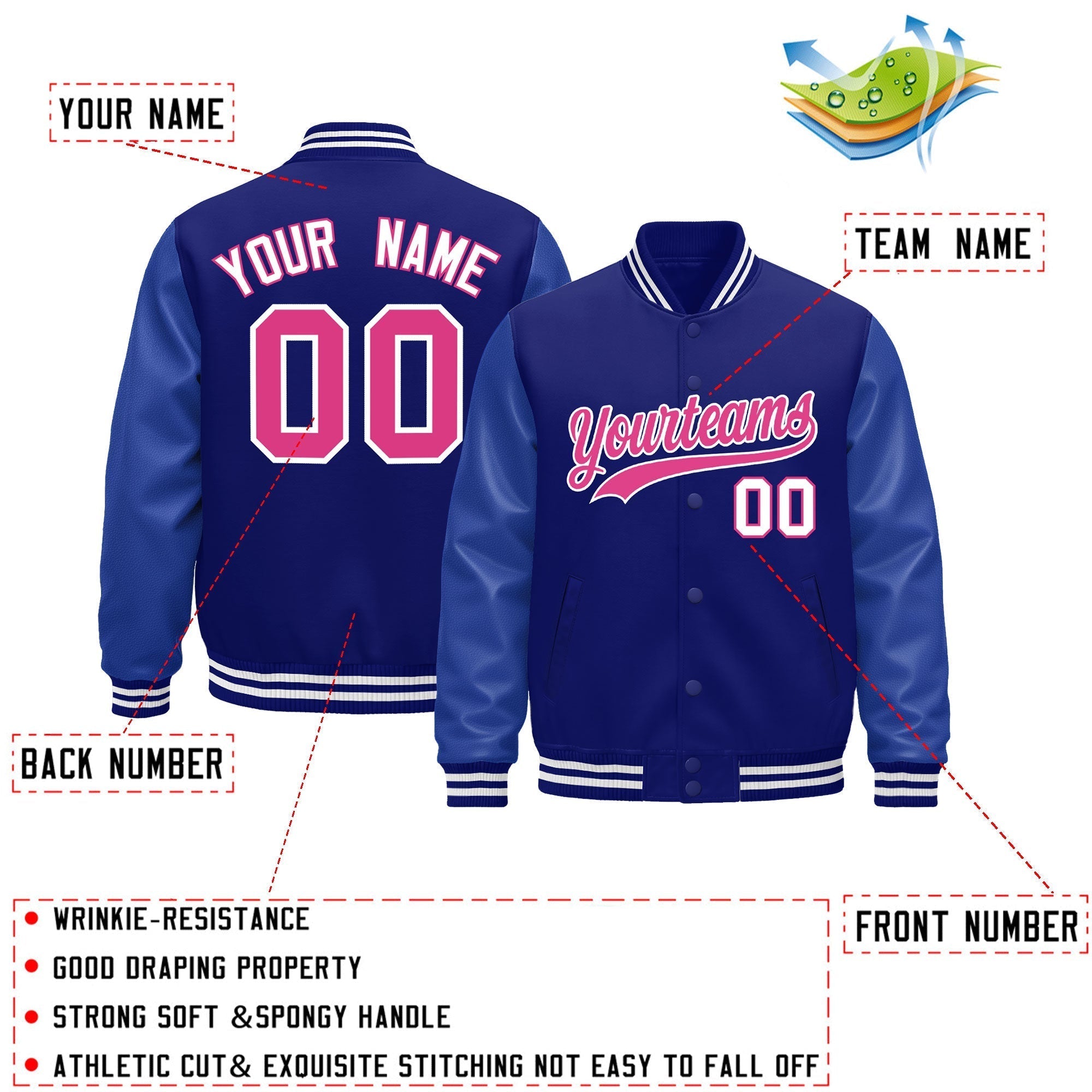 Custom Royal Blue White Classic Style Leather Sleeves Wrinkle-Resistant Jacket| KXKSHOP