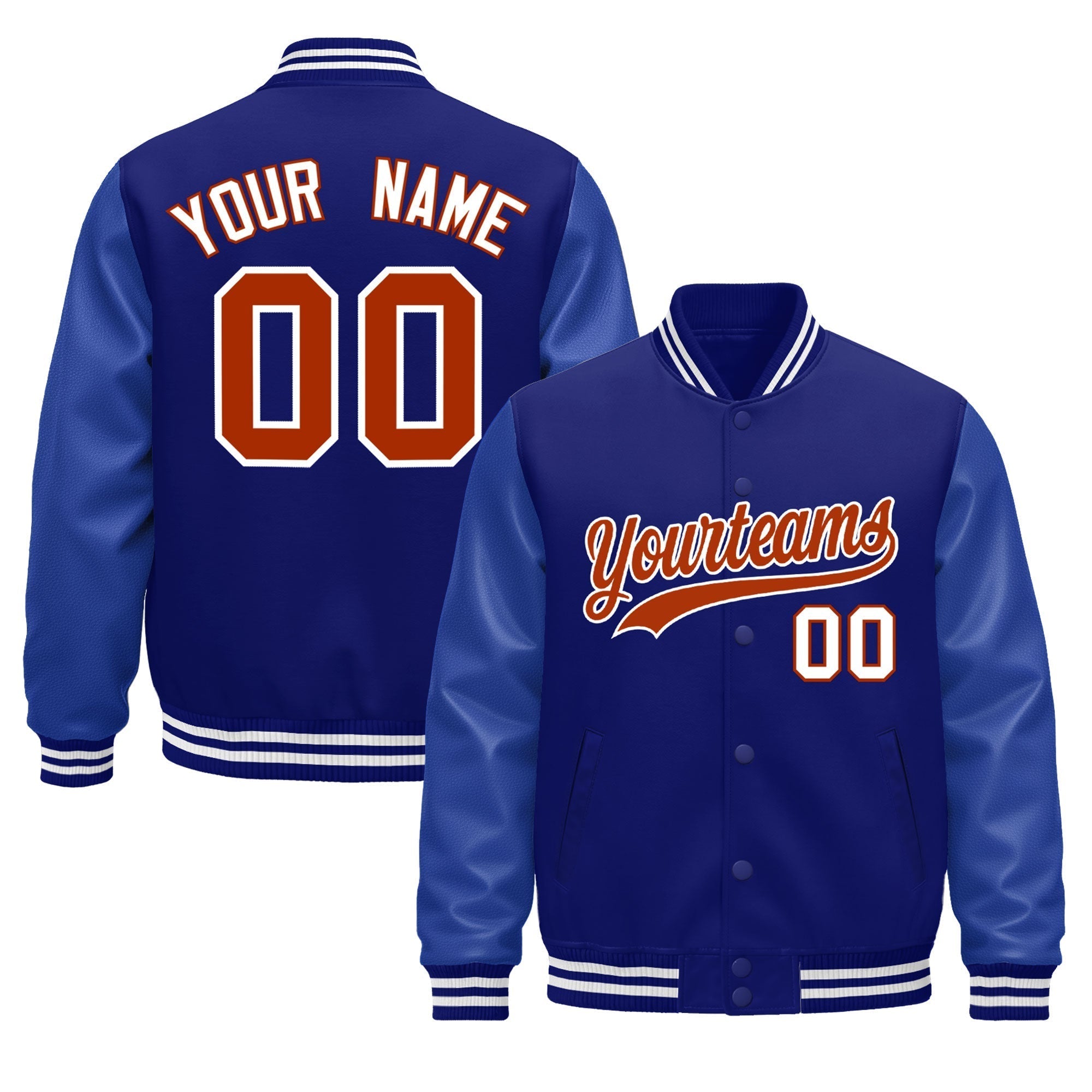 Custom Royal Blue White Classic Style Leather Sleeves Wrinkle-Resistant Jacket| KXKSHOP