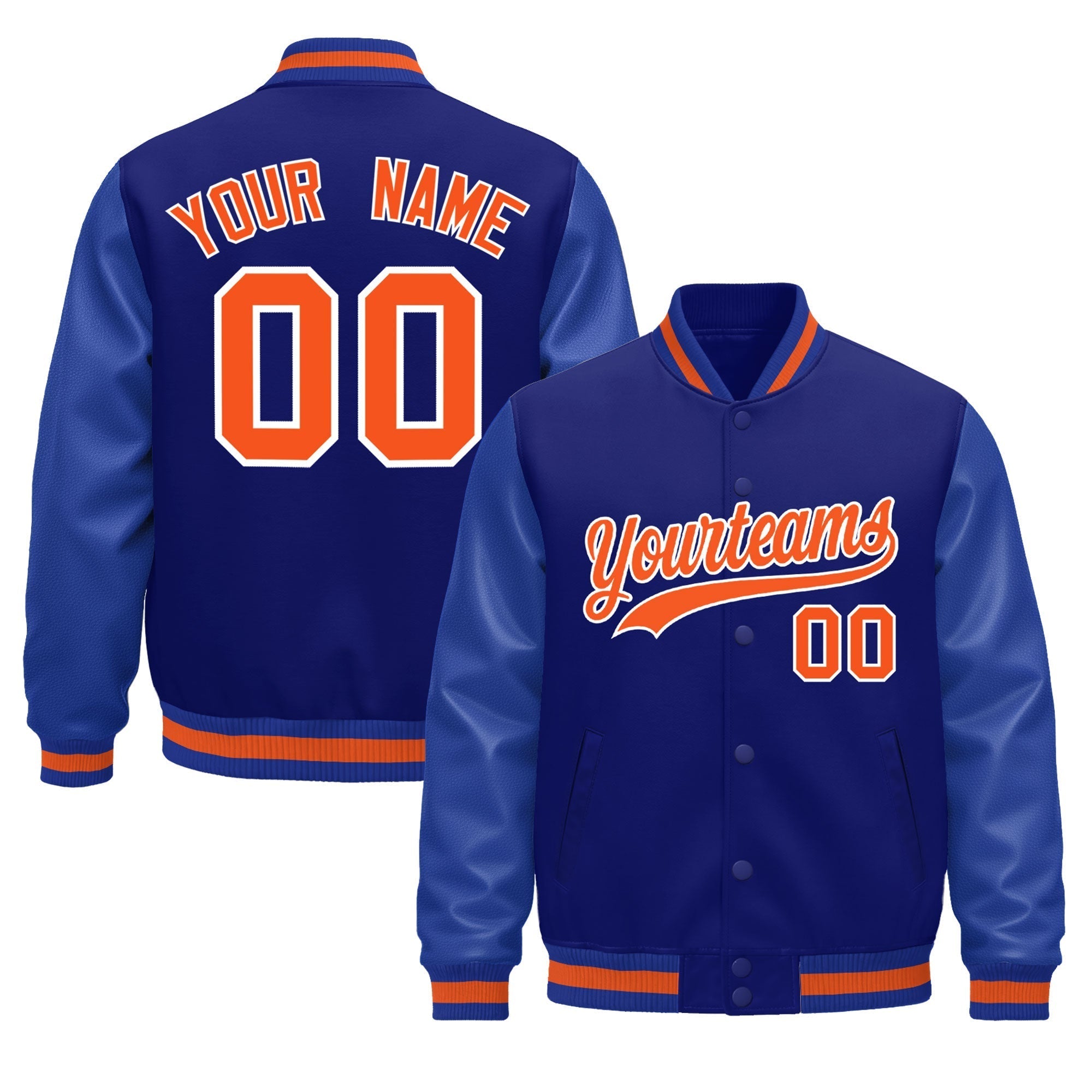 Custom Royal Blue White Classic Style Leather Sleeves Wrinkle-Resistant Jacket| KXKSHOP