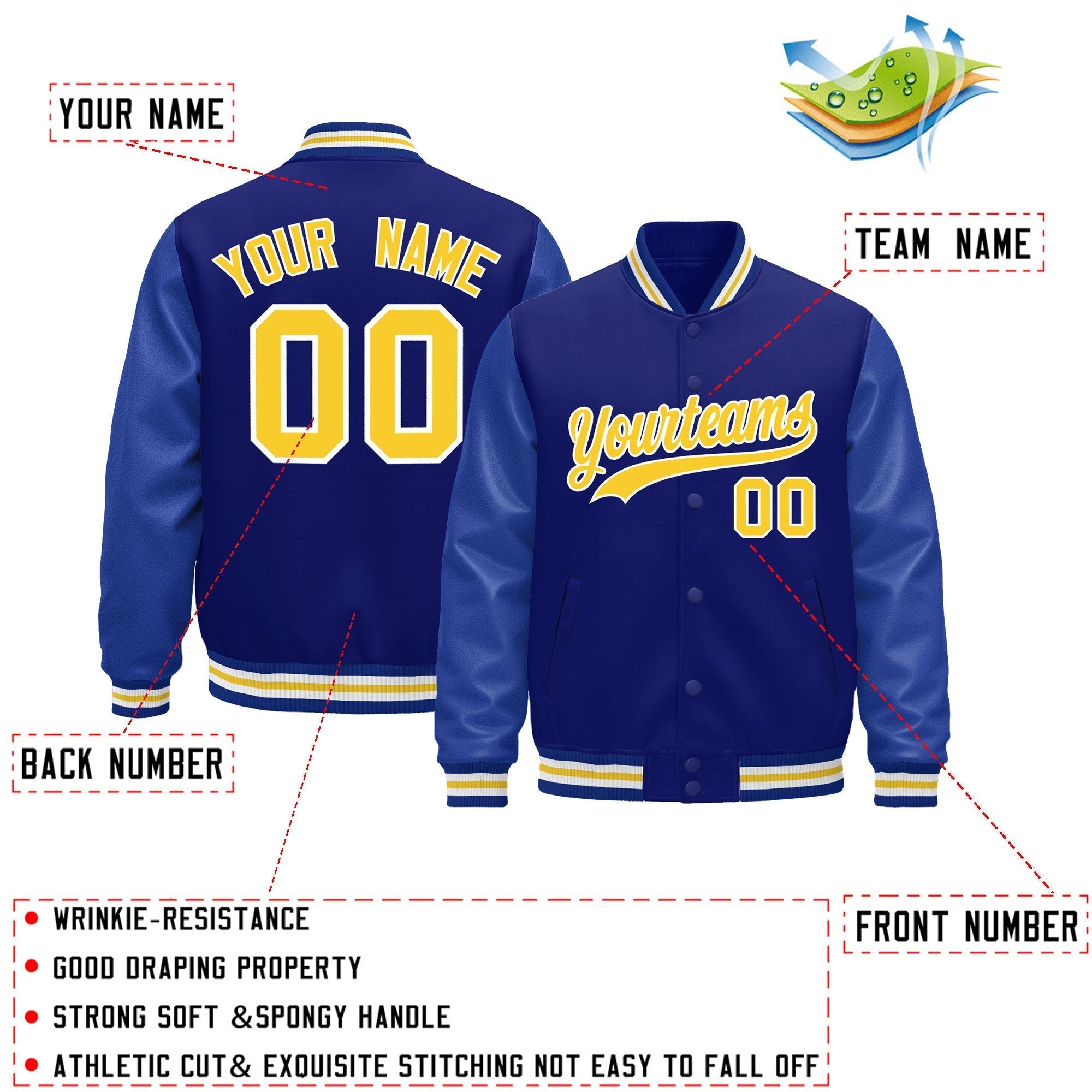 Custom Royal Blue White Classic Style Leather Sleeves Wrinkle-Resistant Jacket| KXKSHOP