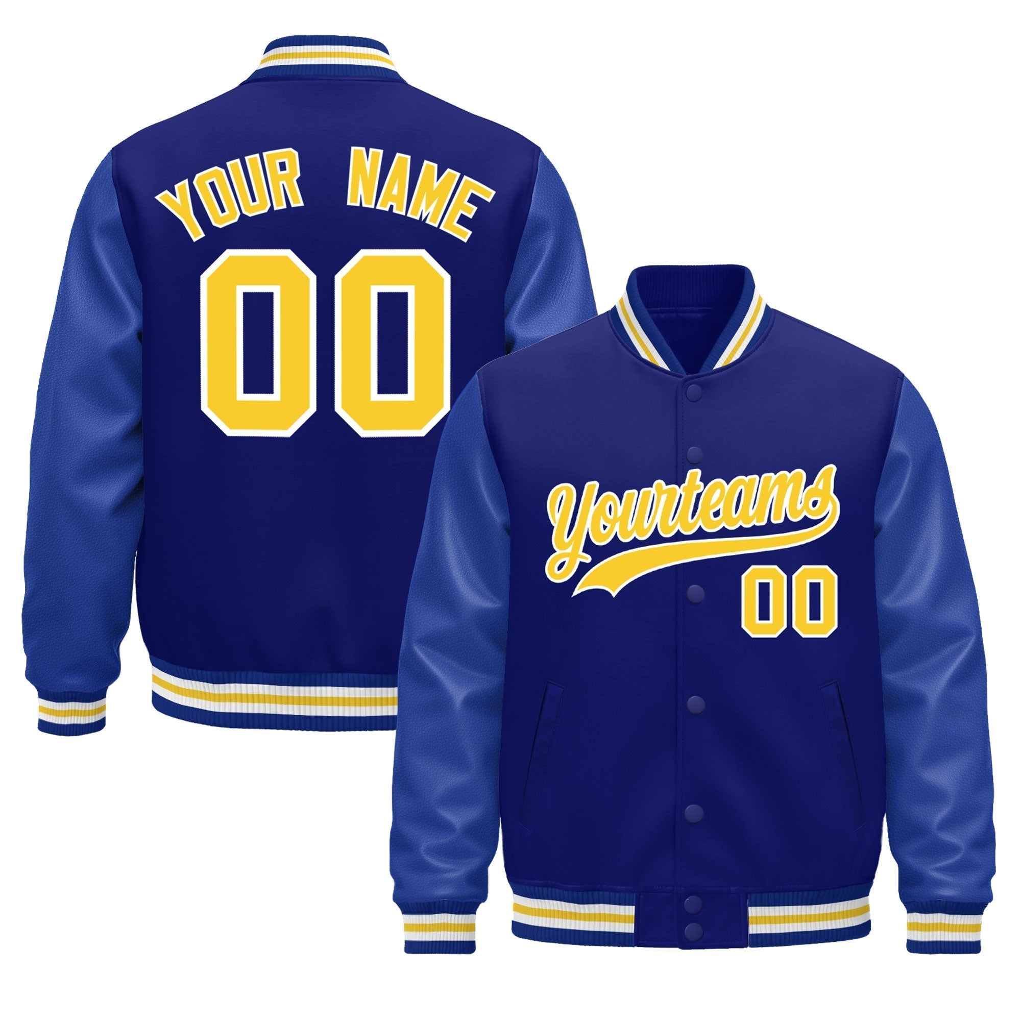 Custom Royal Blue White Classic Style Leather Sleeves Wrinkle-Resistant Jacket| KXKSHOP