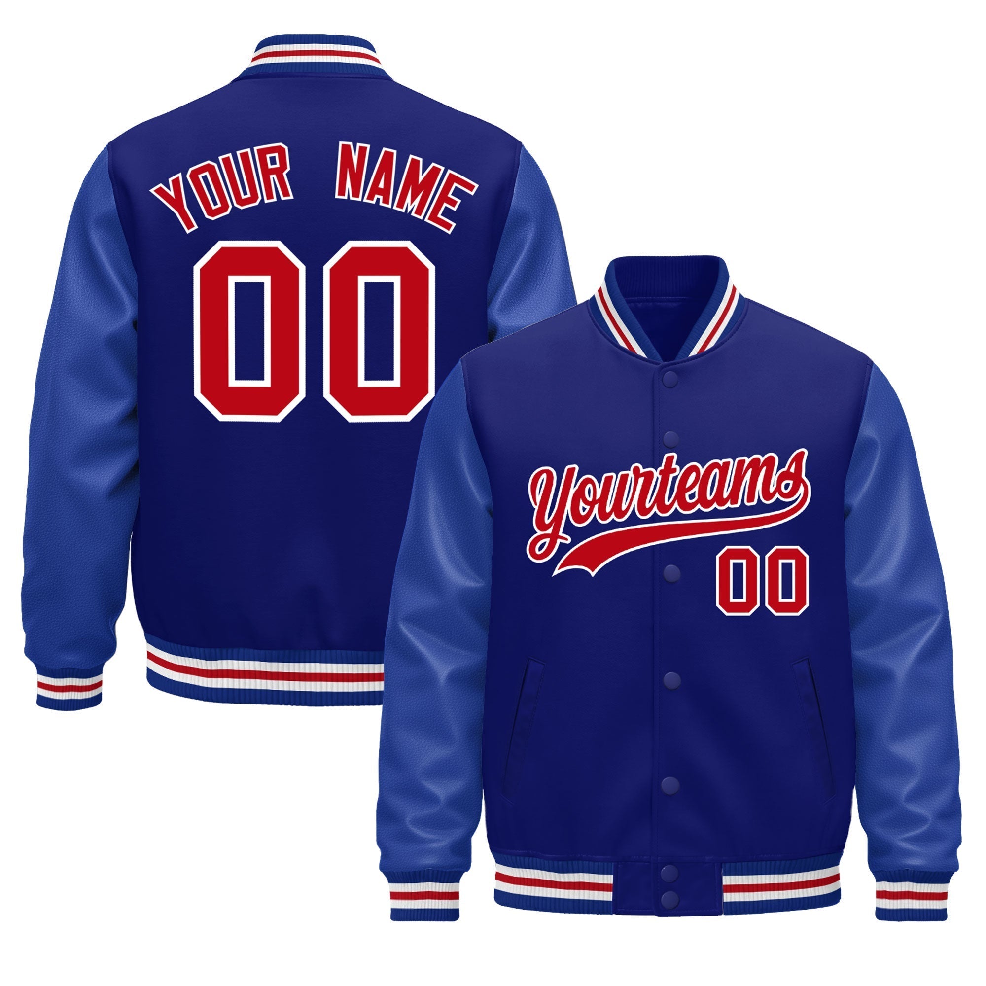 Custom Royal Blue red Classic Style Leather Sleeves Wrinkle-Resistant Jacket| KXKSHOP