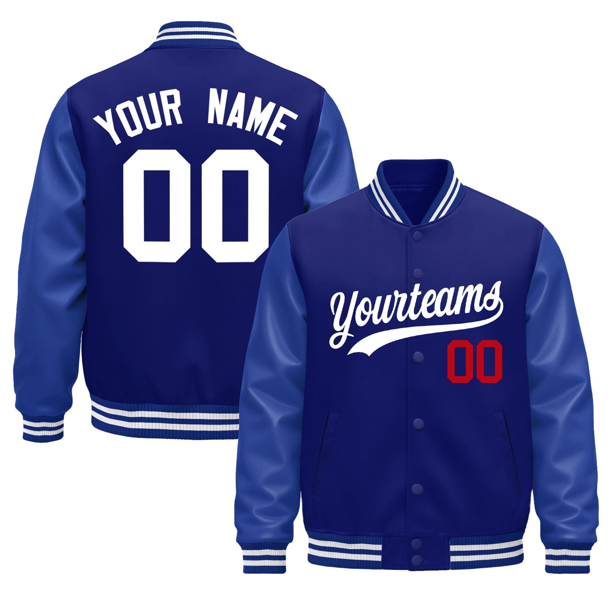 Custom Royal Blue White Classic Style Leather Sleeves Wrinkle-Resistant Jacket| KXKSHOP