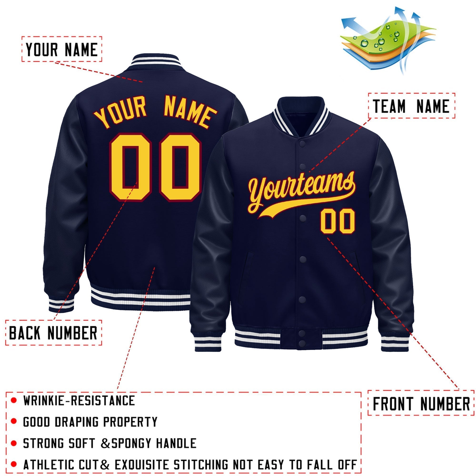 Custom Navy Burgundy Classic Style Leather Sleeves Wrinkle-Resistant Jacket| KXKSHOP