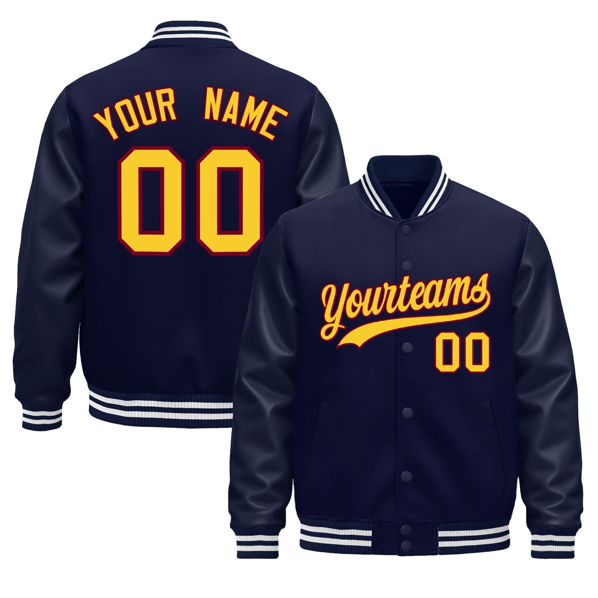 Custom Navy Burgundy Classic Style Leather Sleeves Wrinkle-Resistant Jacket| KXKSHOP
