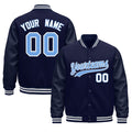 Custom Navy White Classic Style Leather Sleeves Wrinkle-Resistant Jacket| KXKSHOP