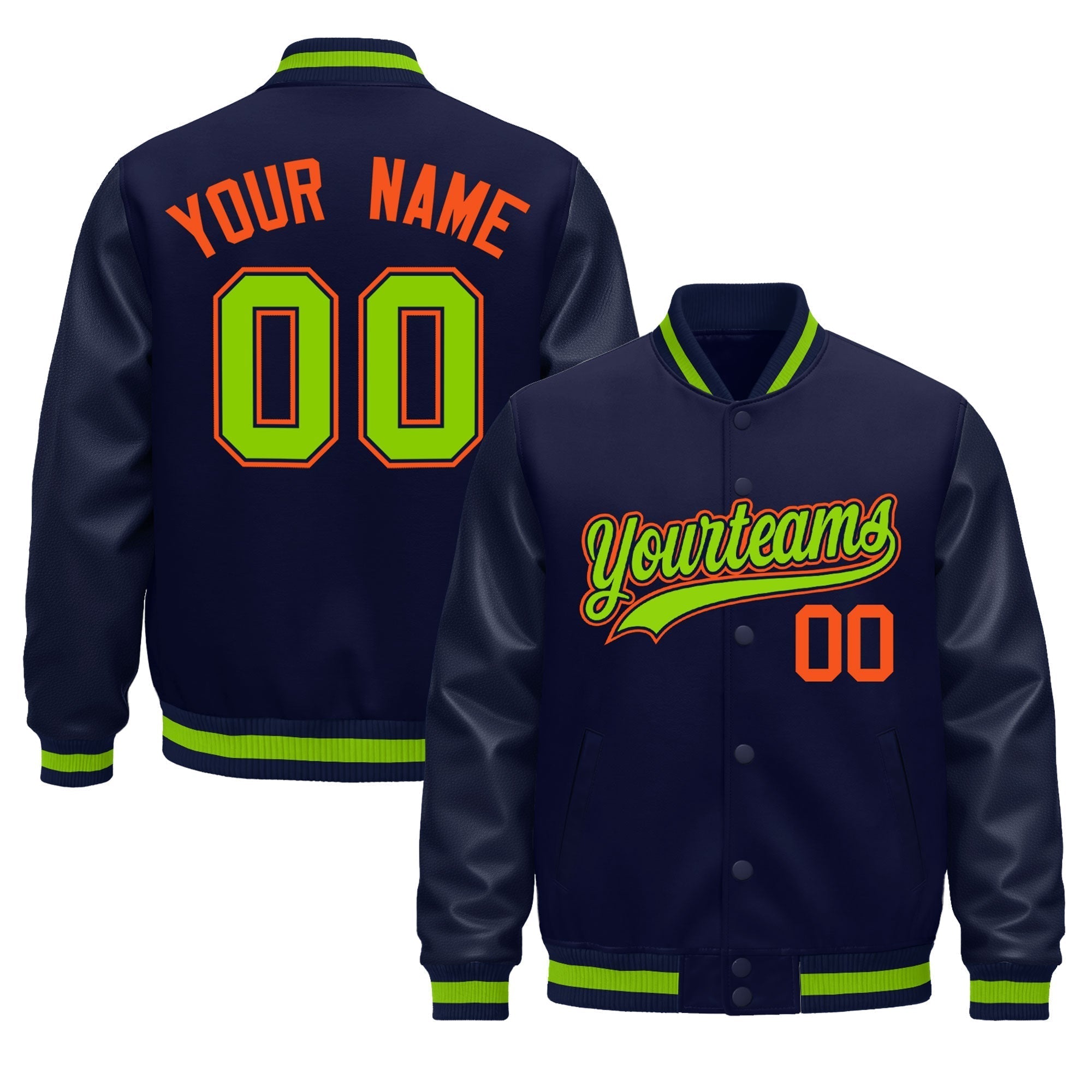 Custom Navy Orange Classic Style Leather Sleeves Wrinkle-Resistant Jacket| KXKSHOP
