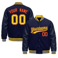Custom Navy yellow Classic Style Leather Sleeves Wrinkle-Resistant Jacket| KXKSHOP