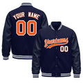 Custom Navy Orange Classic Style Leather Sleeves Wrinkle-Resistant Jacket| KXKSHOP